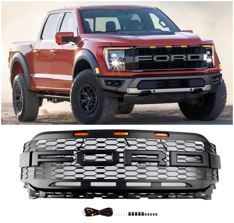 2021 2022 2023 Ford F150 Raptor m/ LED -erstatning ABS Front Bumper Grill Grille