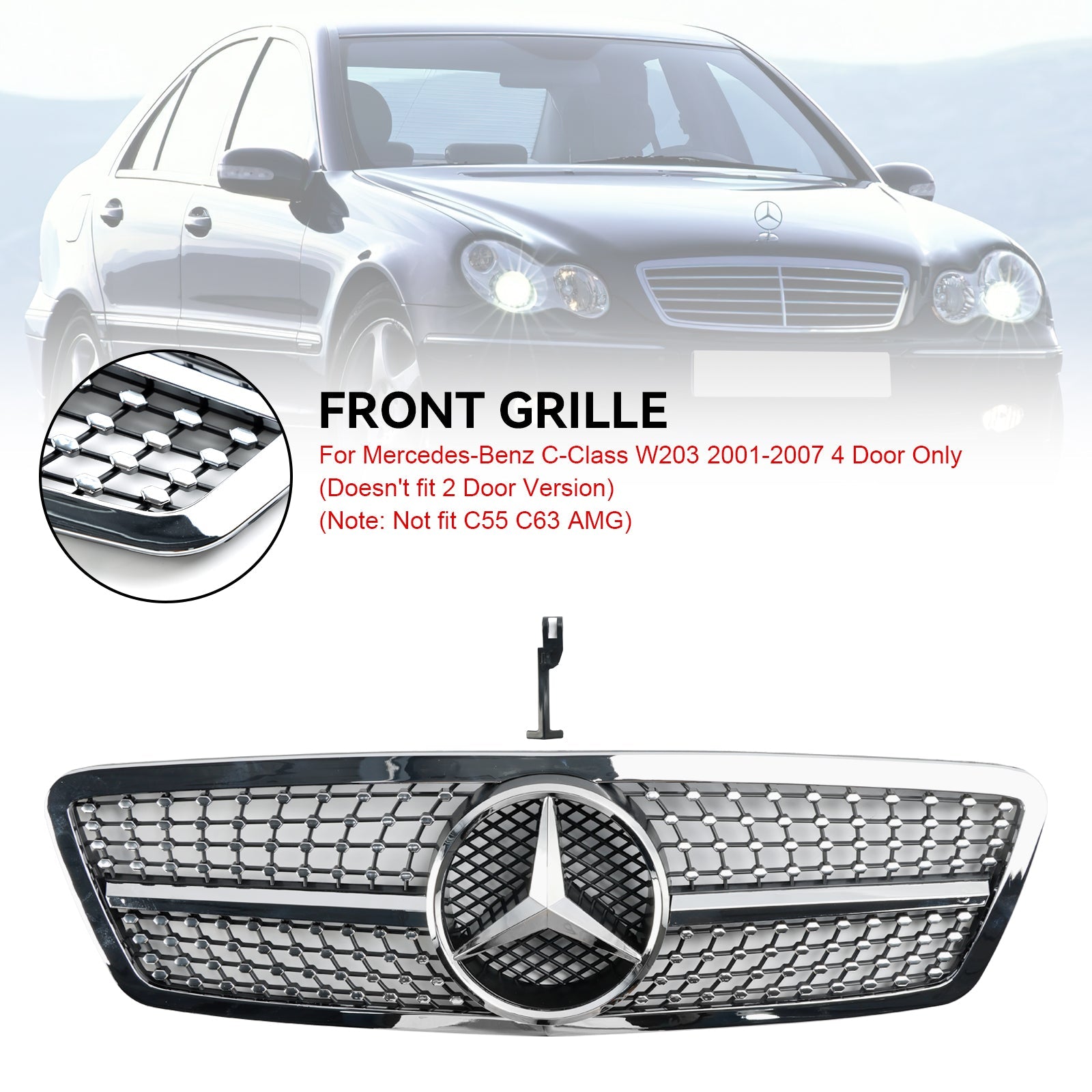 2001 2002 2003 2004 2005 2006 2007 Mercedes W203 C230 C320 C240 Front Bumper Kidney Grille Grill