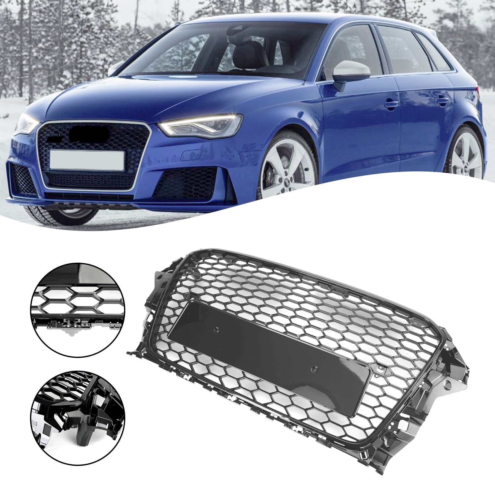 2013 2014 2015 2016 Audi A3 S3 RS3 Stijl Honingraat Voorbumper Grille Glanzend Zwart