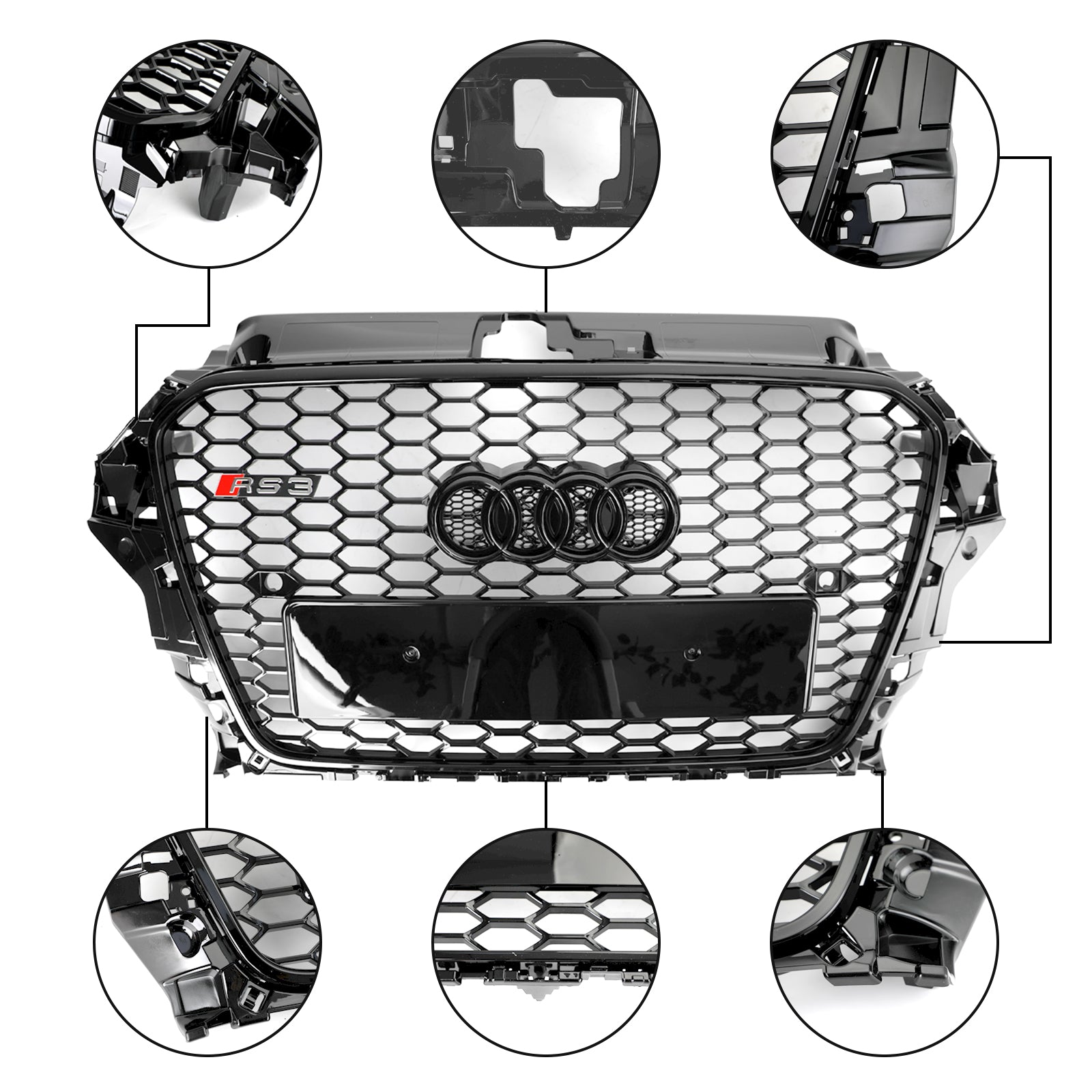 2013-2016 Audi A3 S3 RS3 v štýle prednej kapucne HOOWCOUB BUMPER GRILLE GRILL BLACK