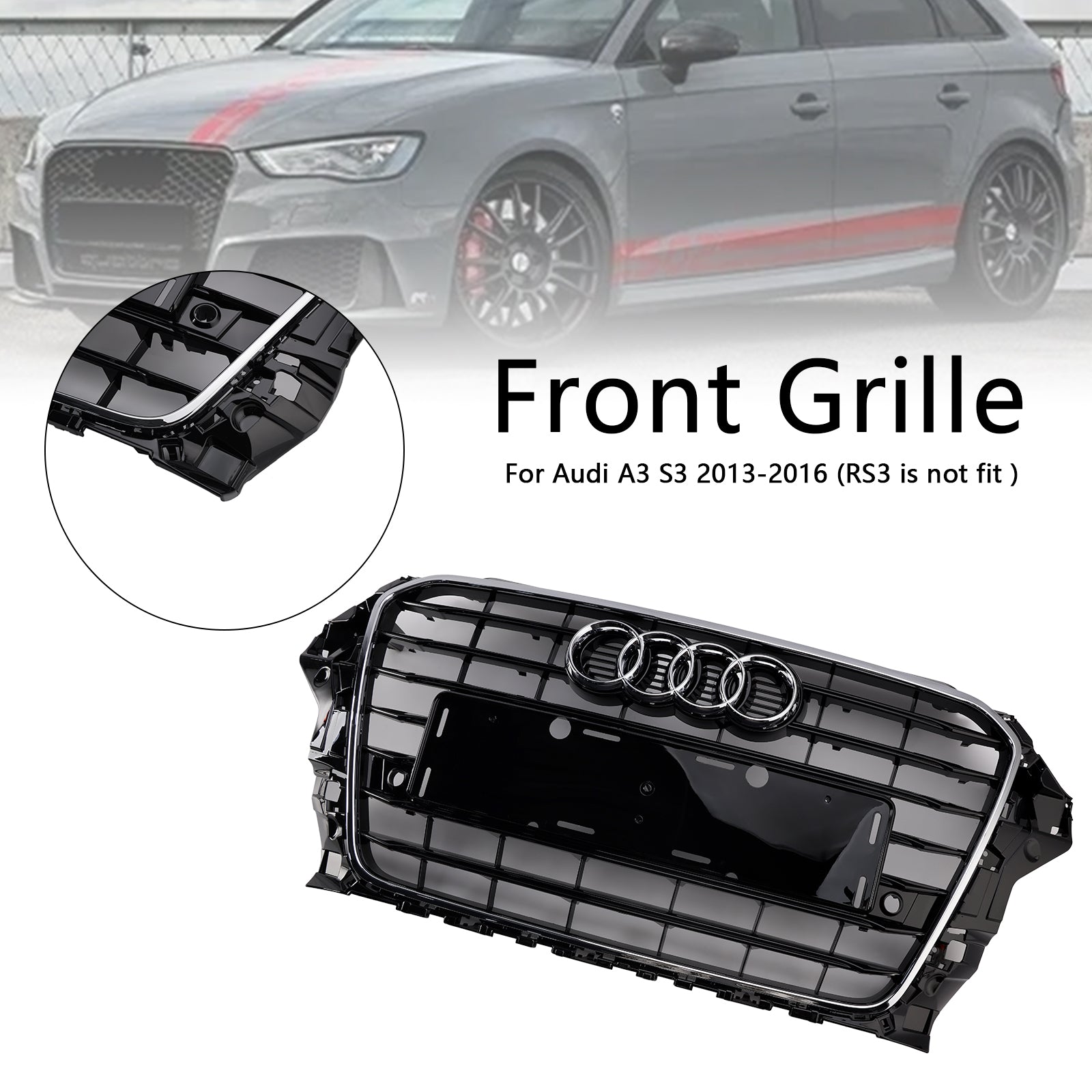 2013 2014 2015 2016 Audi A3 S3 S3 Style Front Bumper Grille Grill 8V3853651 Chrome