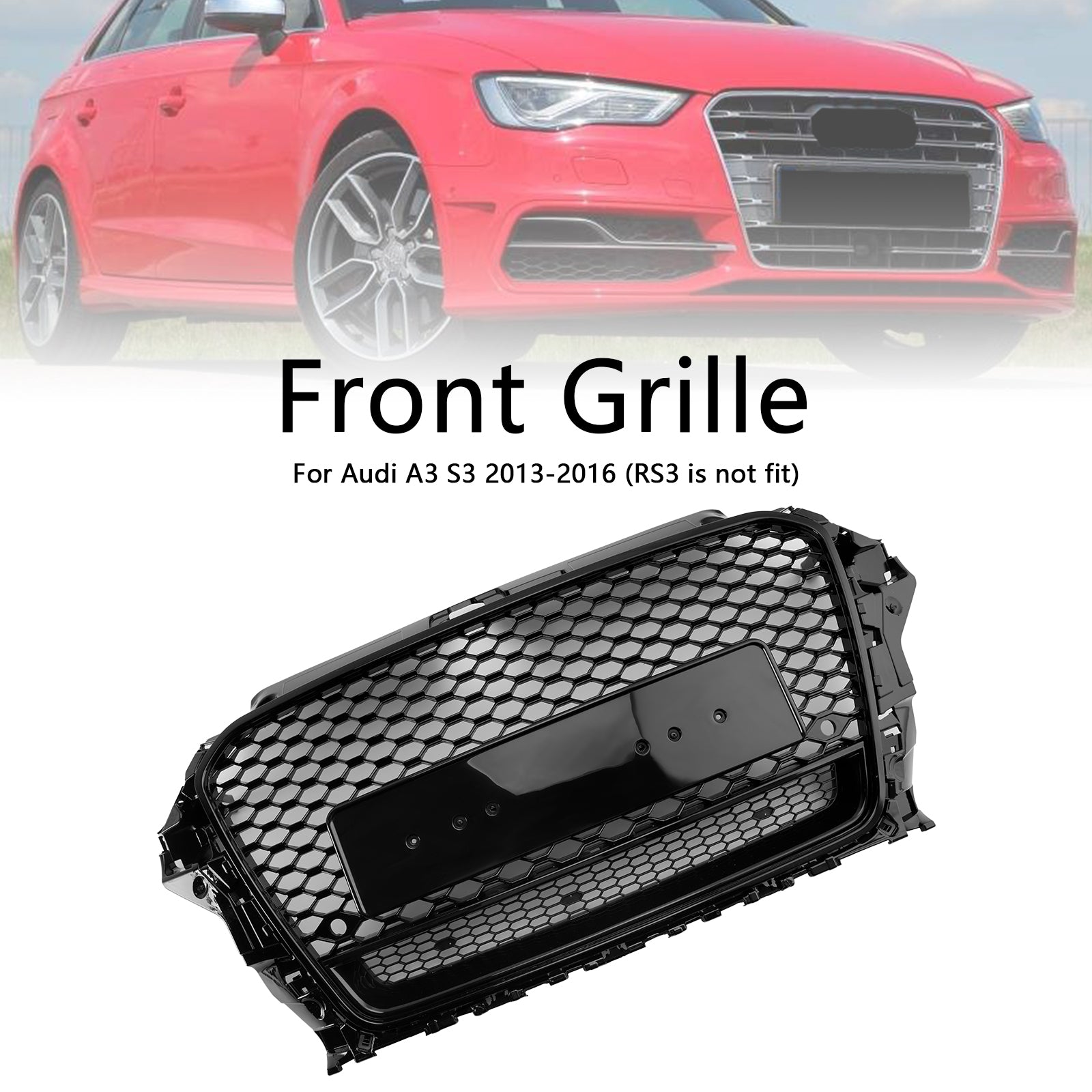 2013 2014 2015 2016 Audi A3 S3 W/Quattro RS3 Style Front Honeycomb Bumper Grill
