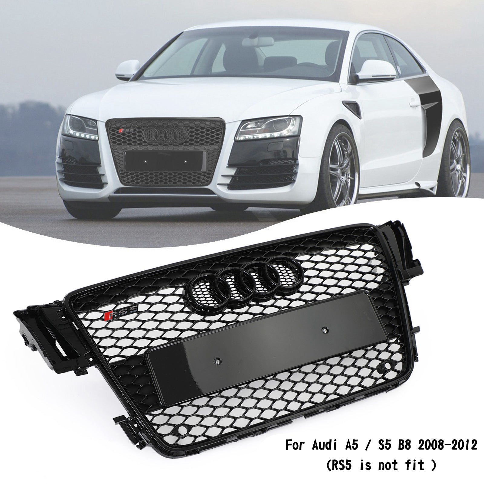 2008-2012 Audi A5 S5 B8 RS5 Style Hood Henycomb Sport Mesh Grill Grill