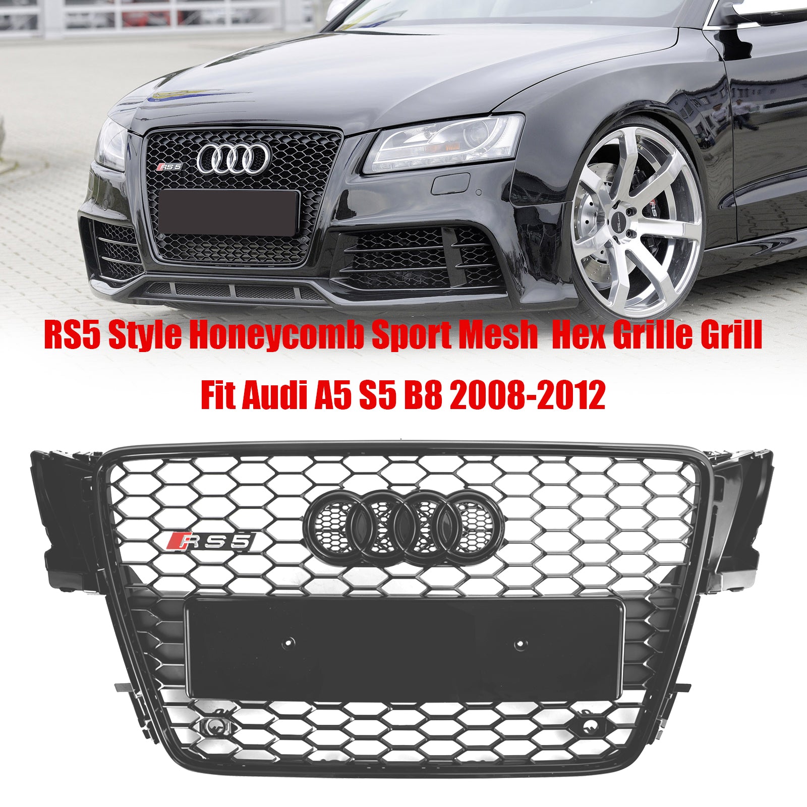 2008-2012 Audi A5 S5 B8 RS5 Style Hood Henycomb Sport Mesh Grill Grille