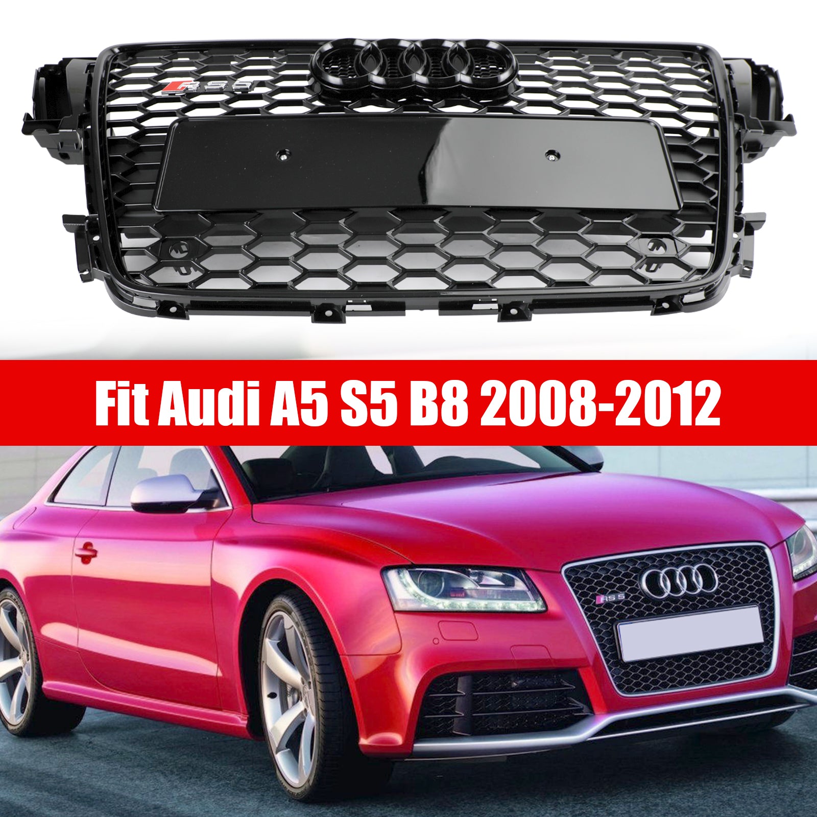 2008-2012 Audi A5 S5 B8 RS5 Style Hood Henycomb Sport Mesh Grill Grille