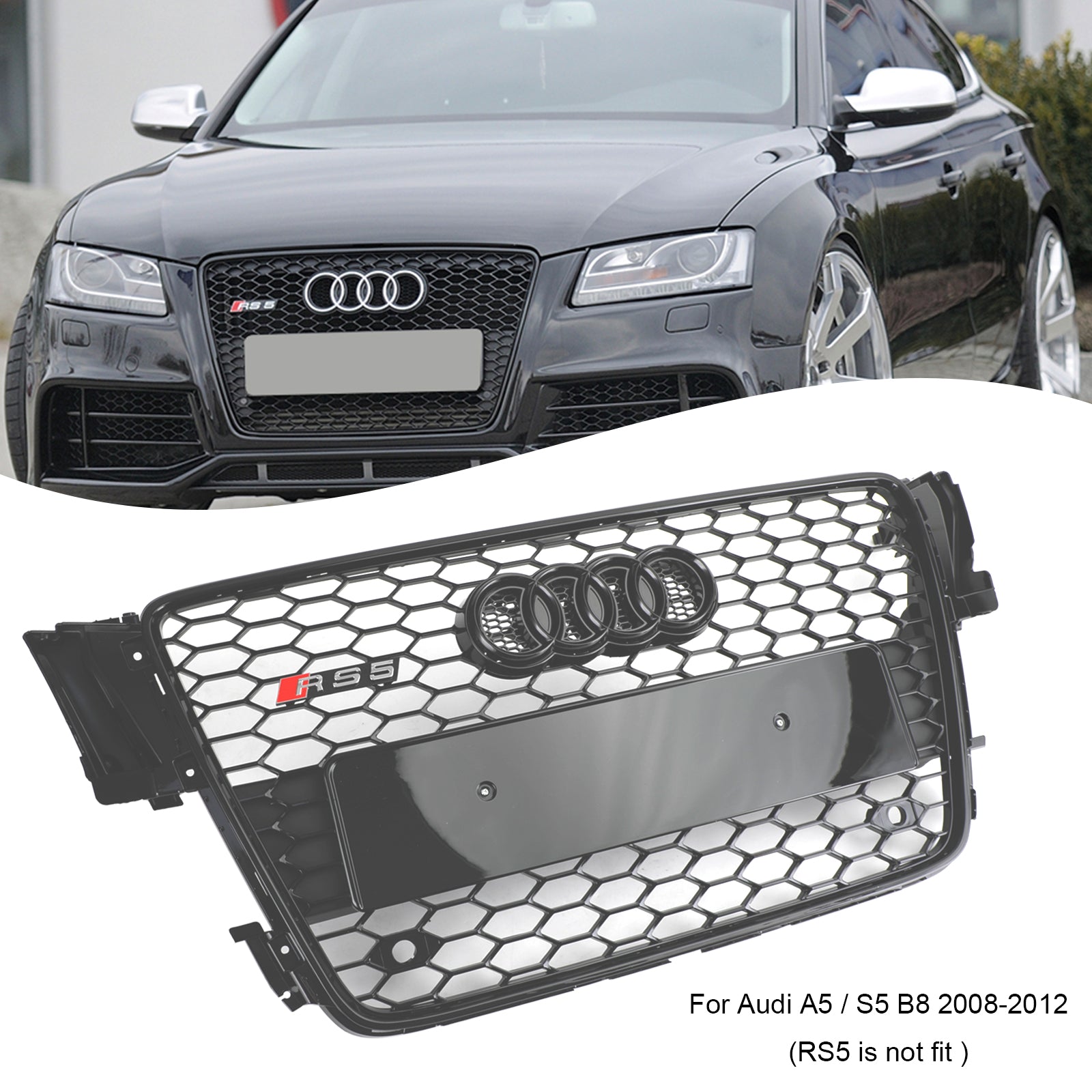 2008-2012 Audi A5 S5 B8 RS5 Style Hood Henycomb Sport Mesh Grill Grille