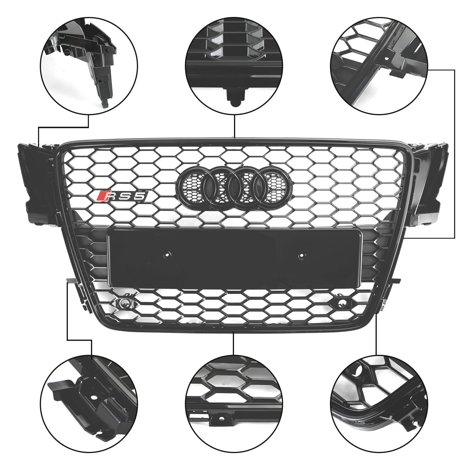 2008-2012 Audi A5 S5 B8 RS5 Style Hood Henycomb Sport Mesh Grill Grille