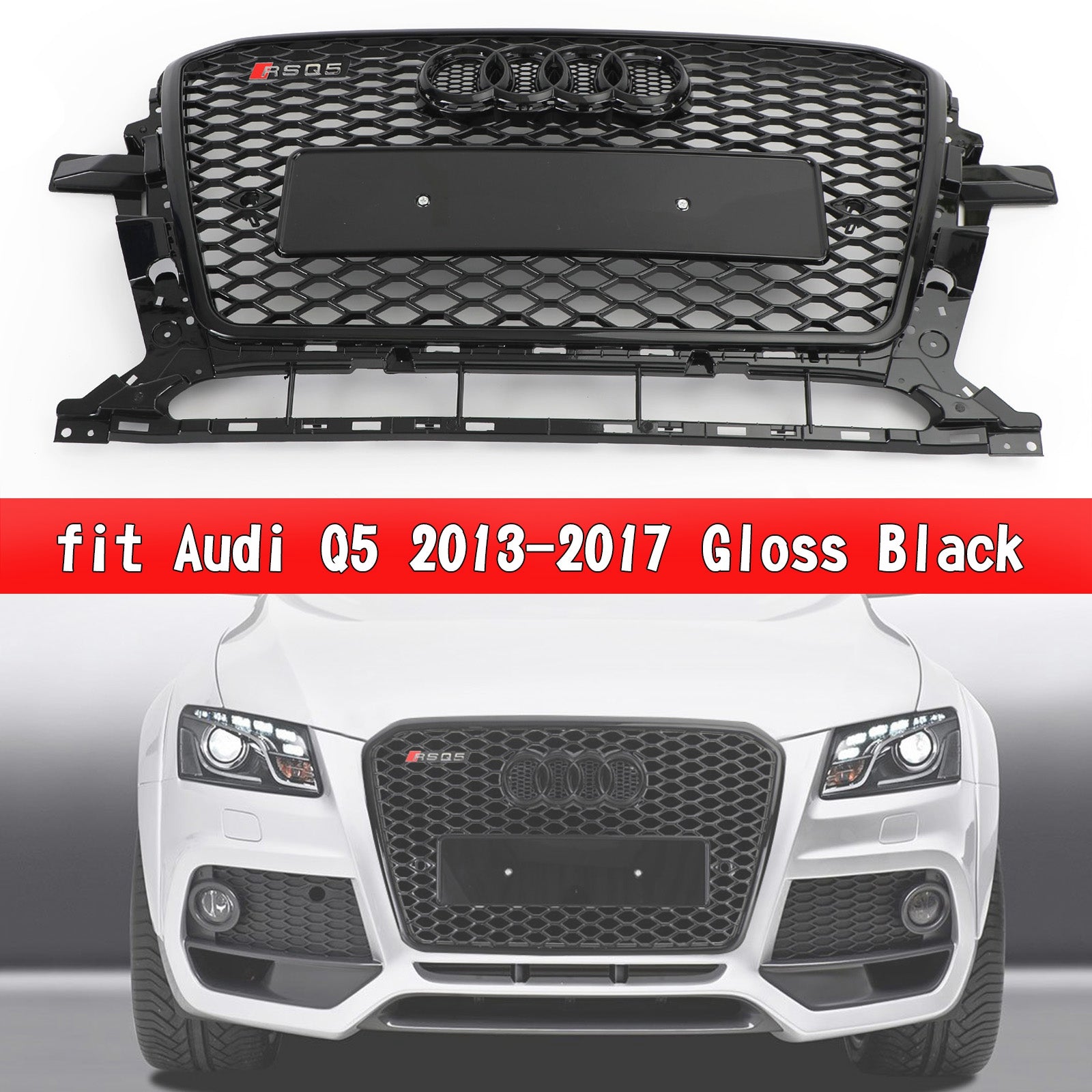 2013 2014 2015 2016 2017 Audi Q5 RSQ5 Stijl Honingraat Mesh Sport Hex Grill Glanzend Zwart