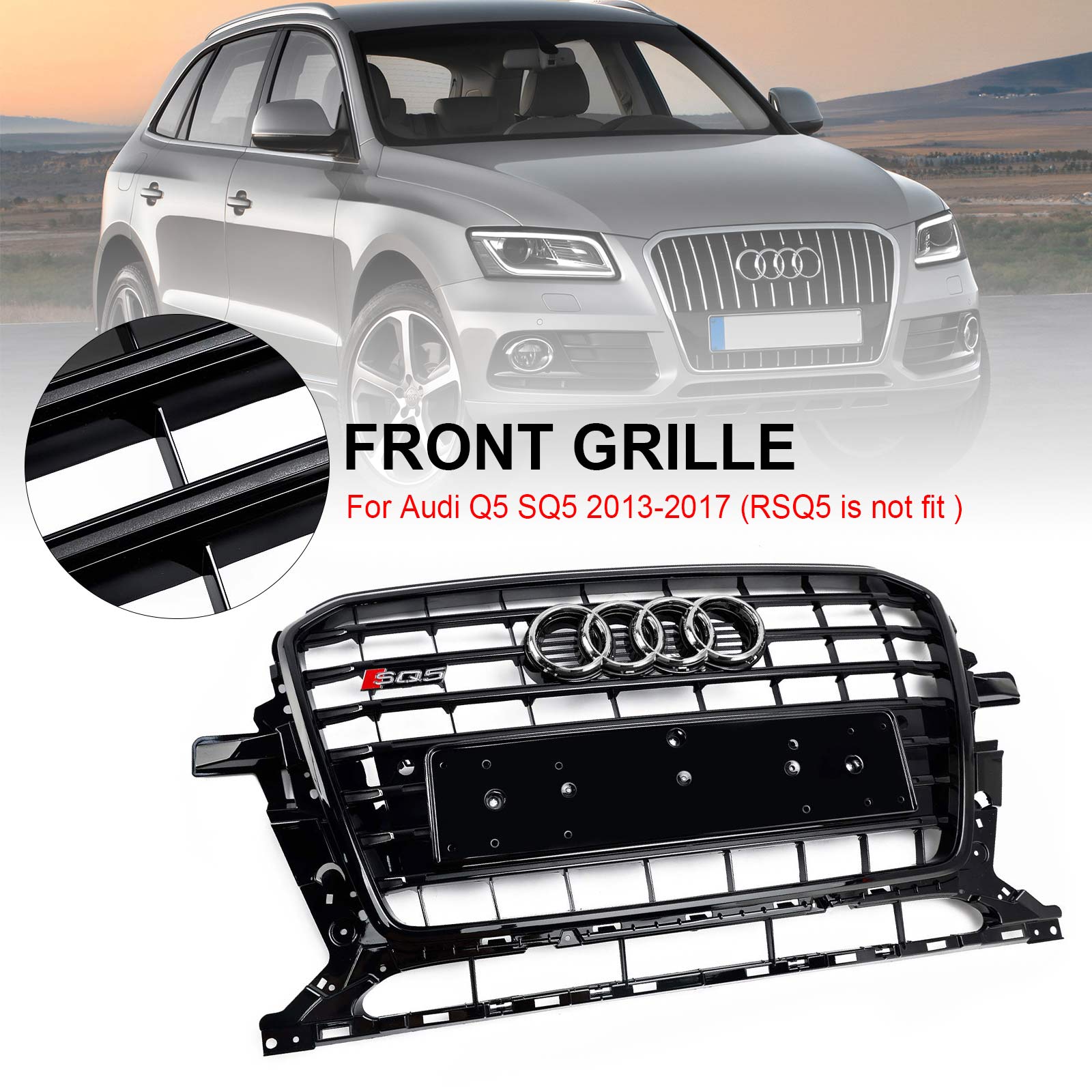 2013-2017 Audi Q5 SQ5 8R Svart RSQ5 Style Honeycomb Mesh Sport Hex Grill