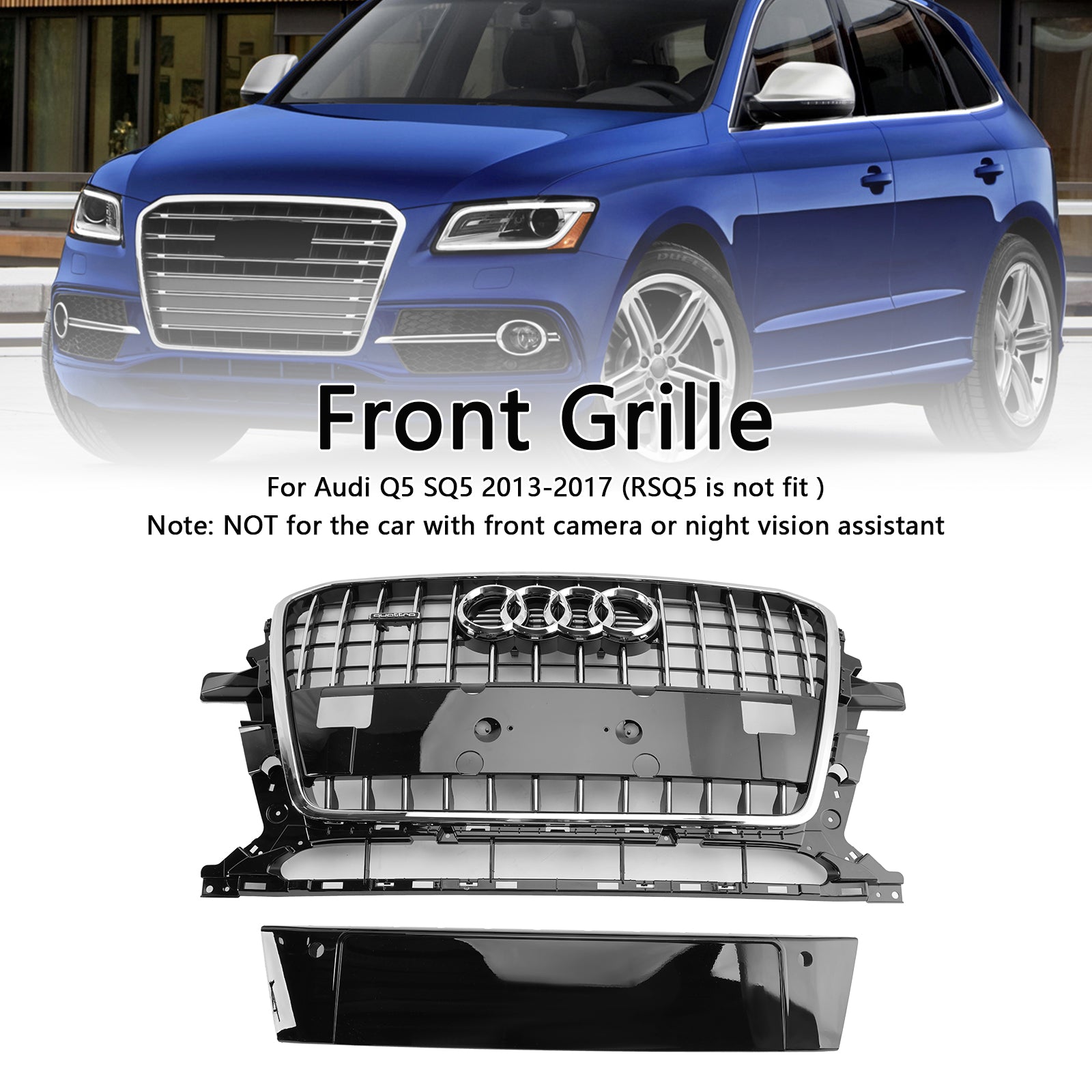 2013-2017 Audi Q5 SQ5 8R Chrome Front Mesh Sport Hex Grille Grill