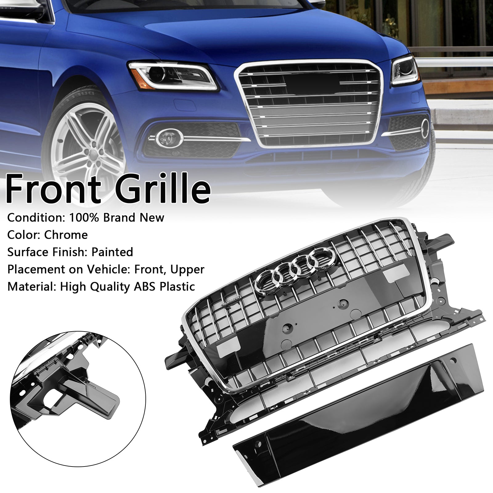 2013-2017 Audi Q5 SQ5 8R Chrome Front Mesh Sport Hex Grille Grill