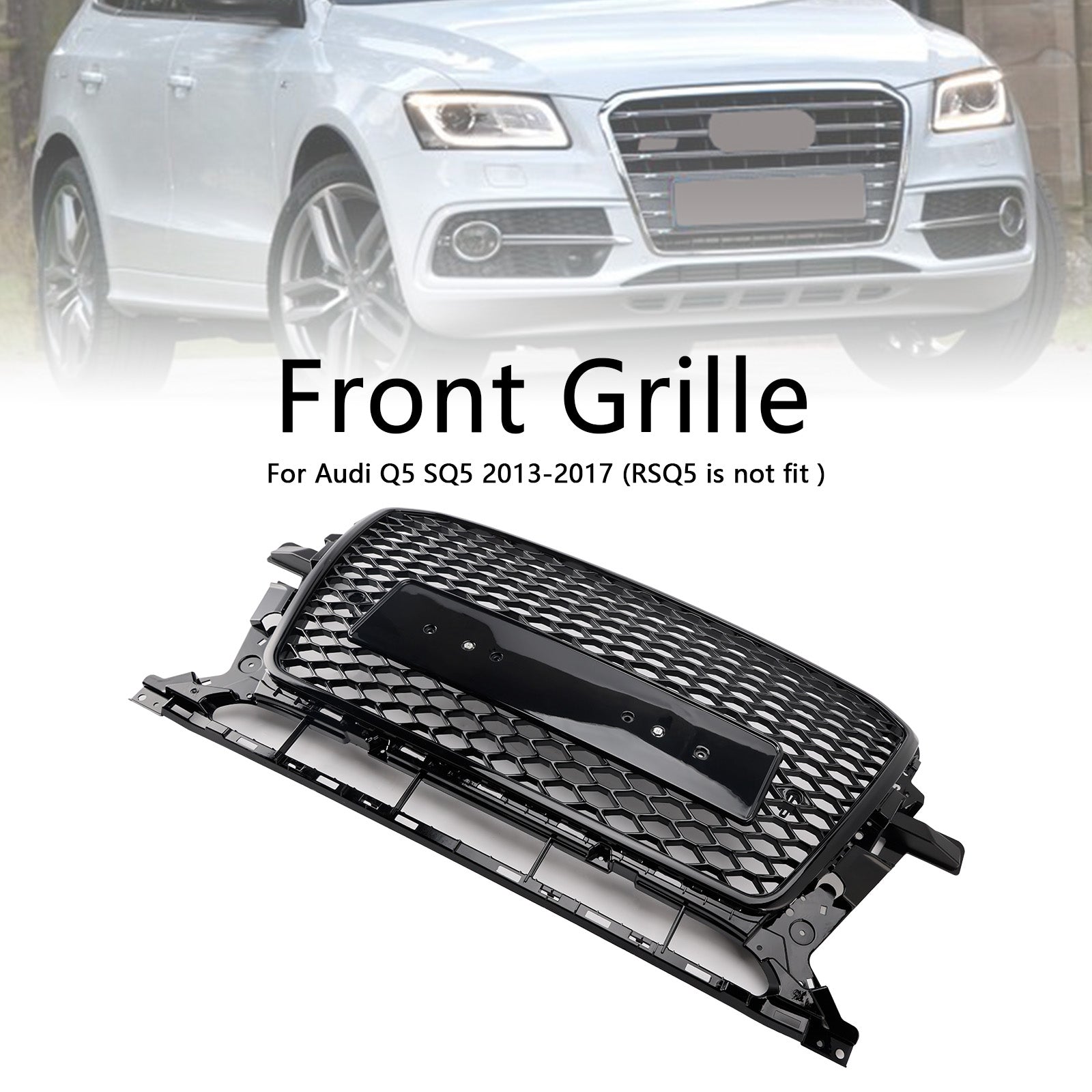 2013-2017 Audi Q5 SQ5 Gloss Black Front Honeycomb Bumper Grill Grill