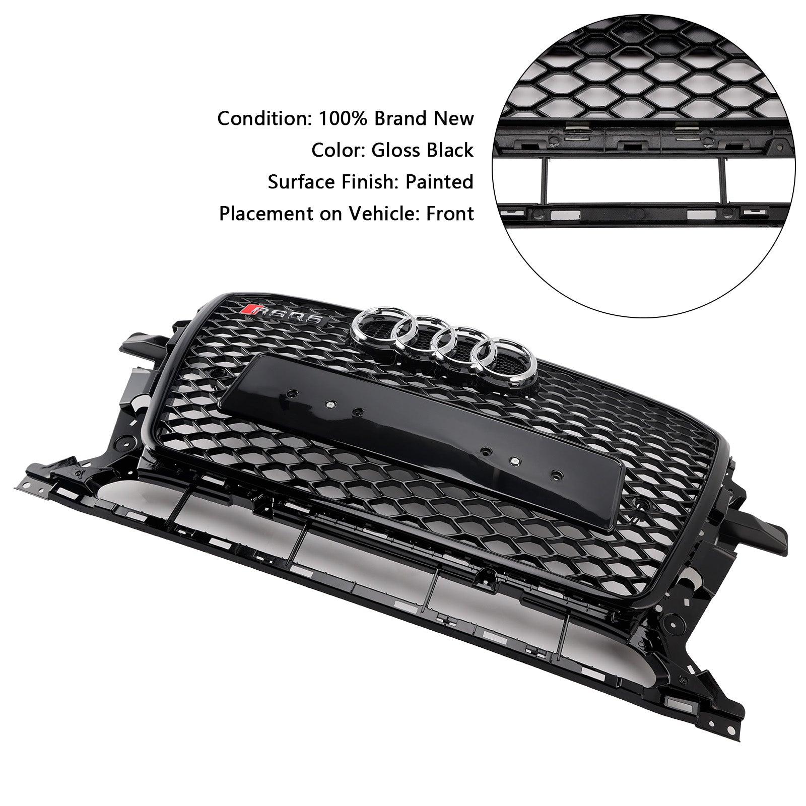 2013-2017 Audi Q5 SQ5 Parrilla de parachoques delantero en forma de panal, color negro brillante