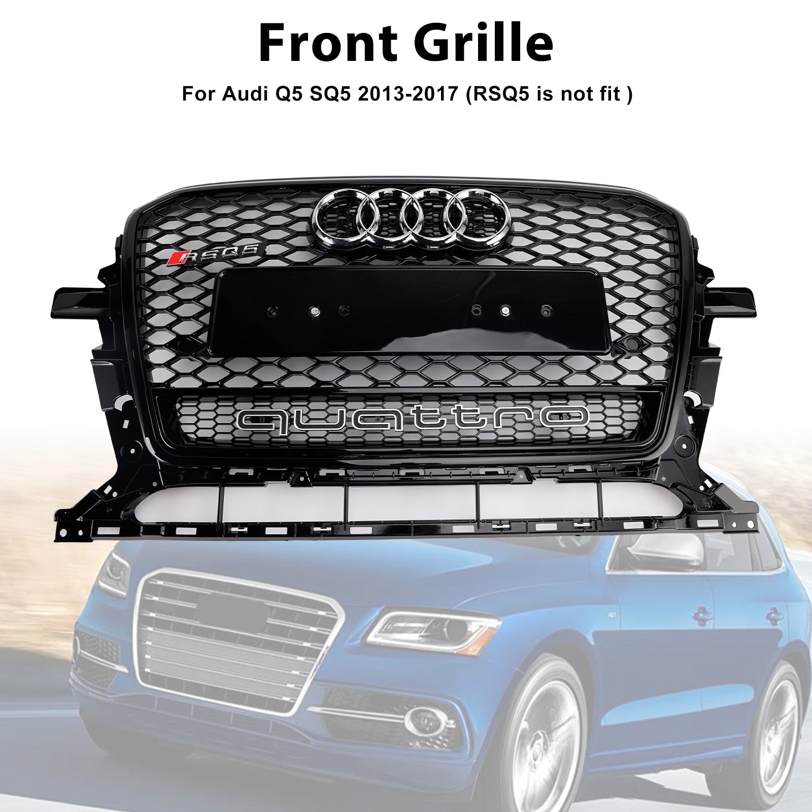 2013-2017 Audi Q5 Gloss Black Front Honeycomb Bumper Grille Grill