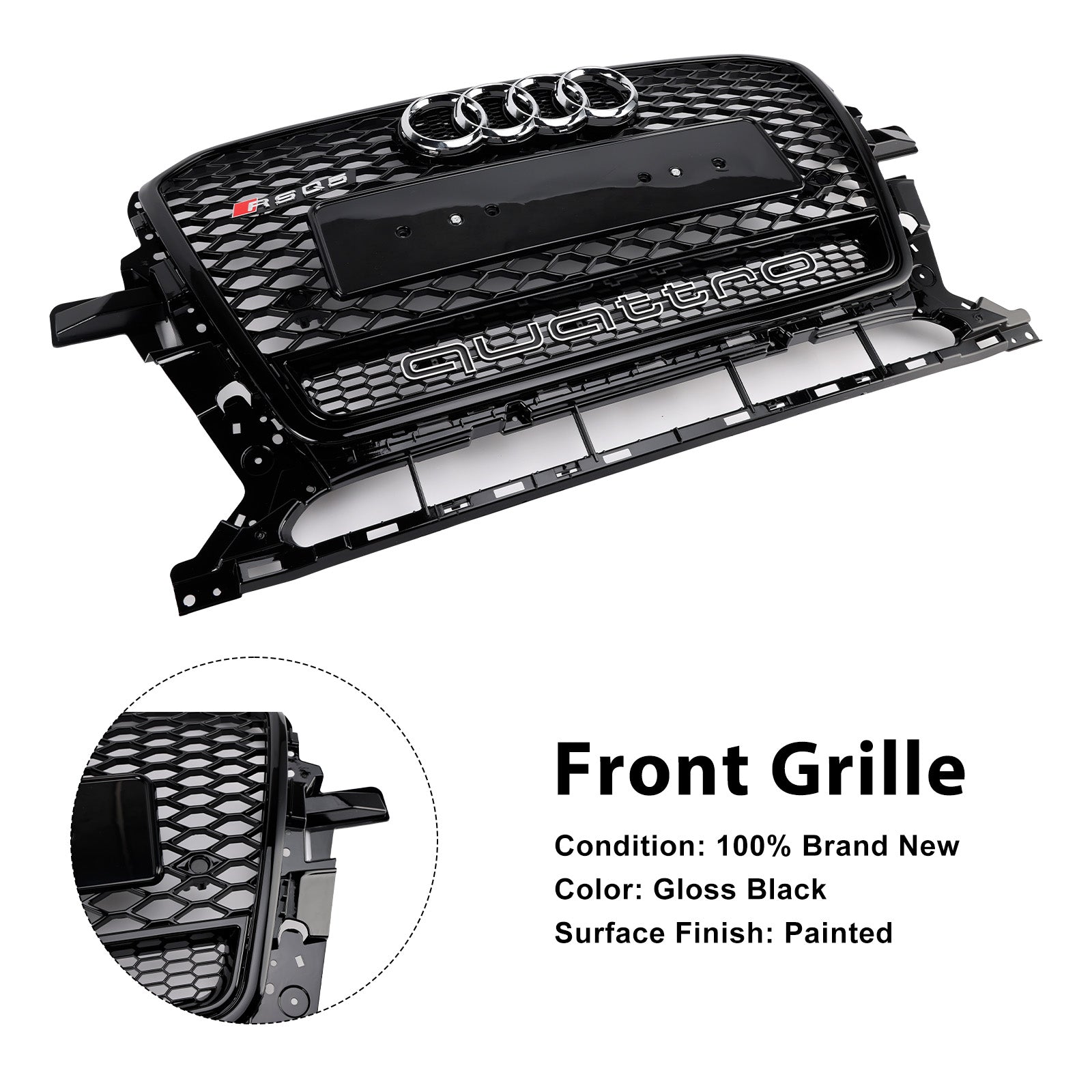 2013-2017 Audi Q5 Gloss Black Front Honeycomb Bumper Grille Grill