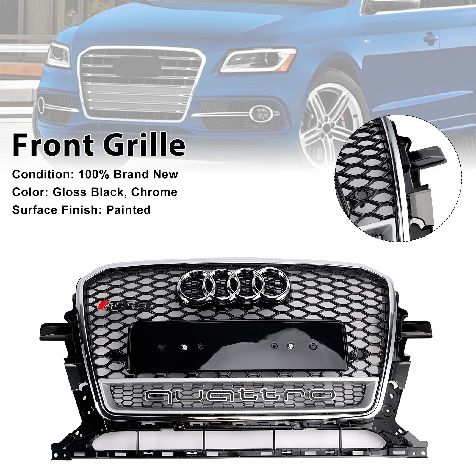 2013-2017 Audi Q5 Chrome/Black Front Honeycomb Pumper Grille Grill