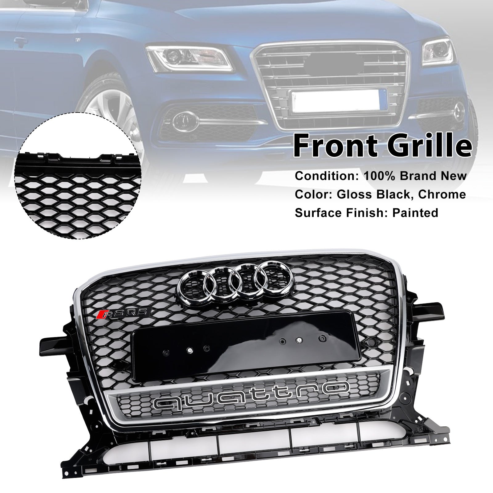 2013-2017 Audi Q5 Chrome/Black Front Honeycomb Pumper Grille Grill