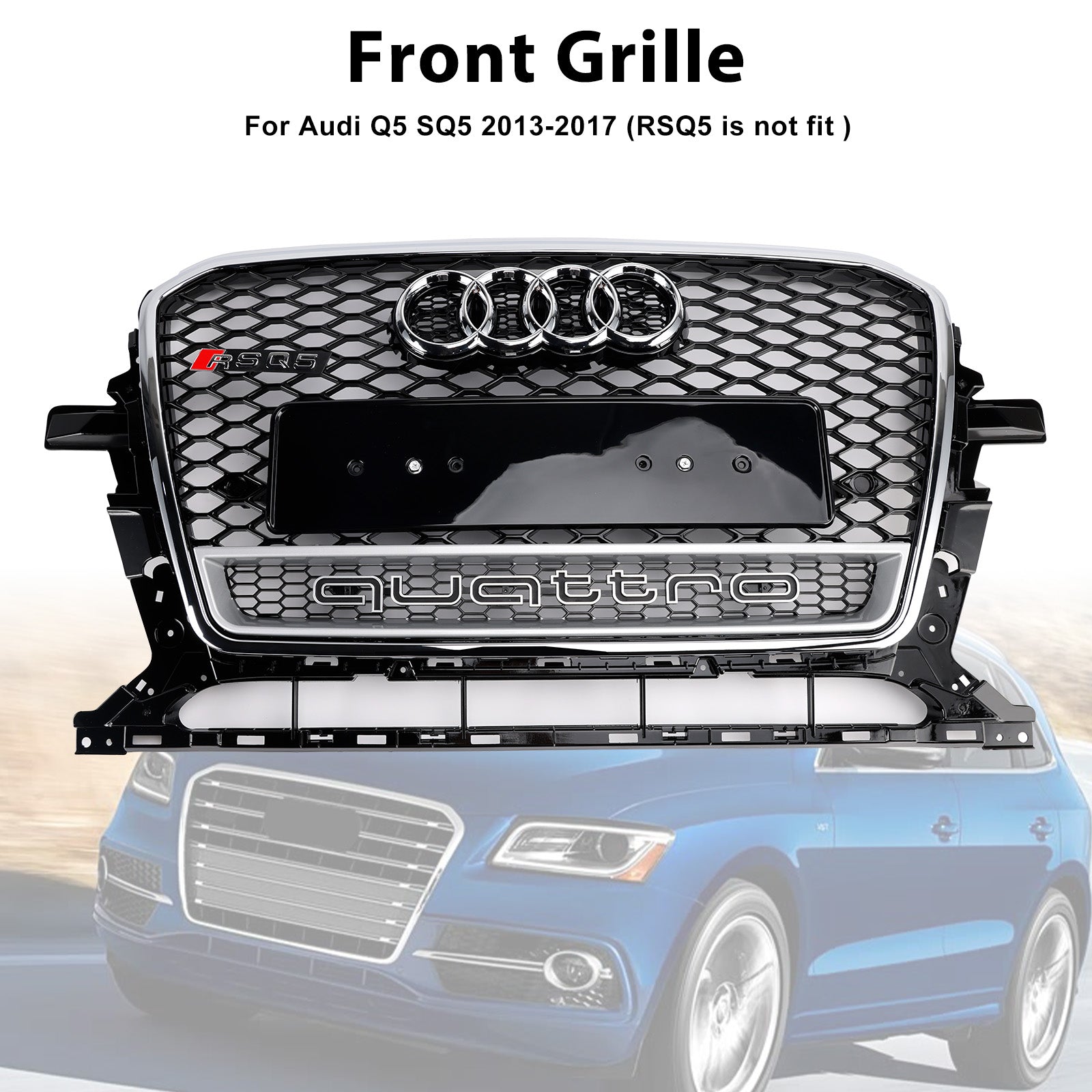 2013-2017 Audi Q5 Chrome/Black Front Honeycomb Pumper Grille Grill