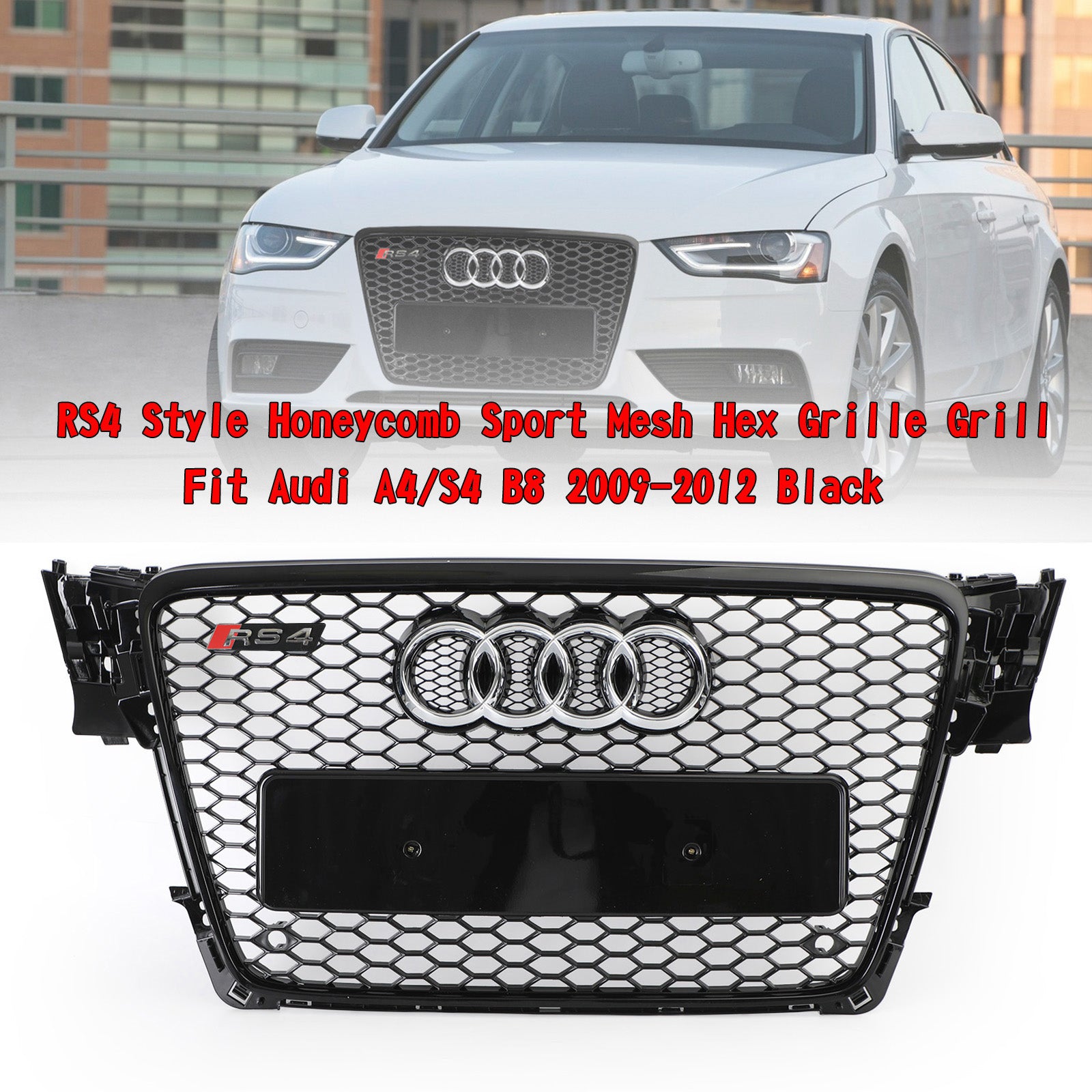 2009 2010 2011 2012 Audi A4/S4 B8 RS4 Style Honeycomb Sport Mesh Hex Grille Grill Black