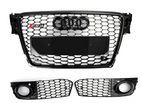2009-2012 Audi A4 B8 RS4-stil Honeycomb Sport Mesh Sexkantsgaller & Dimljus öppen ventilationsgaller