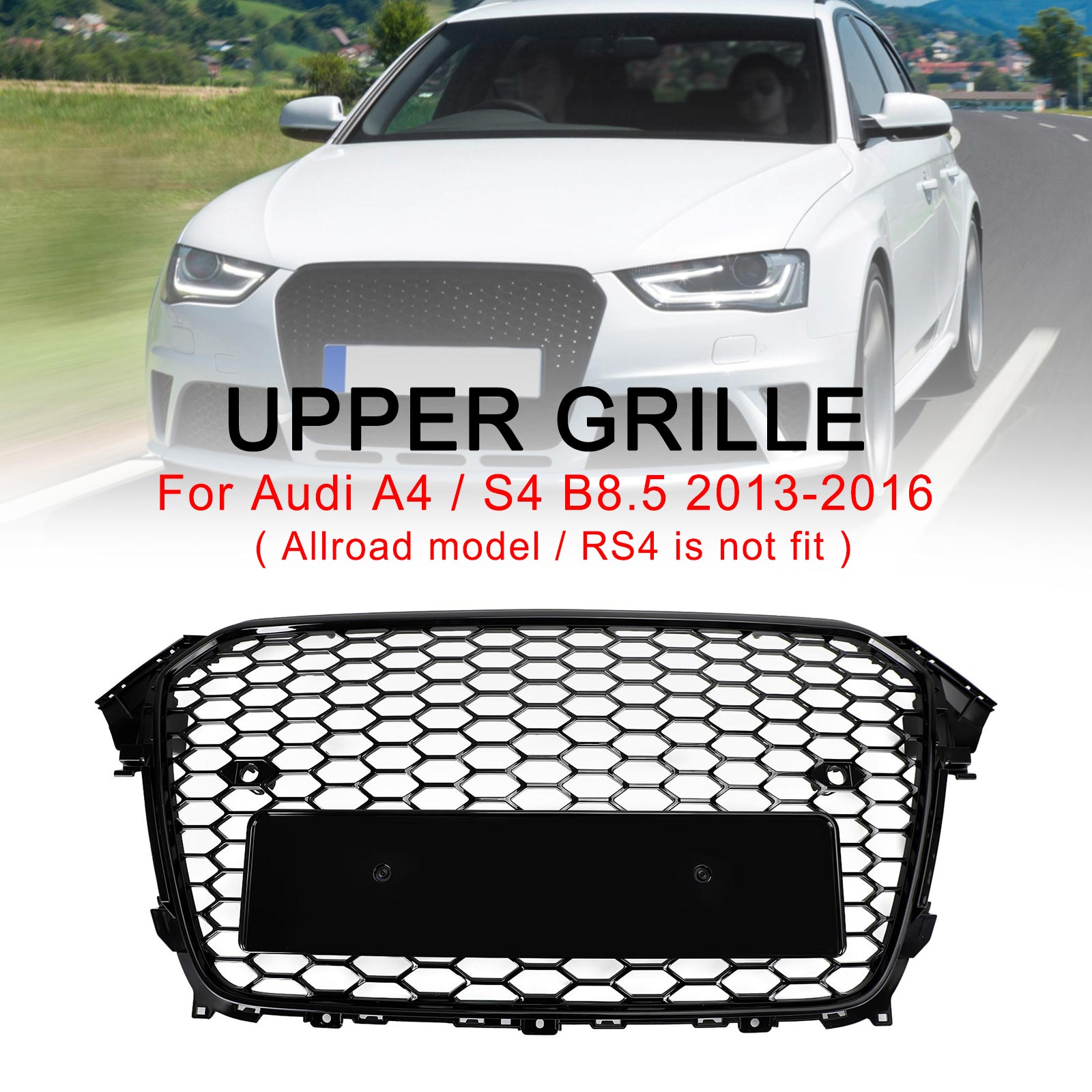 2013-2016 Audi A4 S4 RS4 Mesh Front Challed Grille Grill Bloss Black