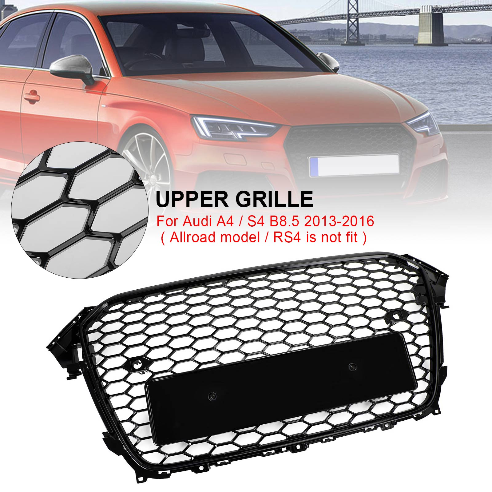 2013-2016 Audi A4 S4 RS4 Mesh Front Challed Grille Grill Bloss Black