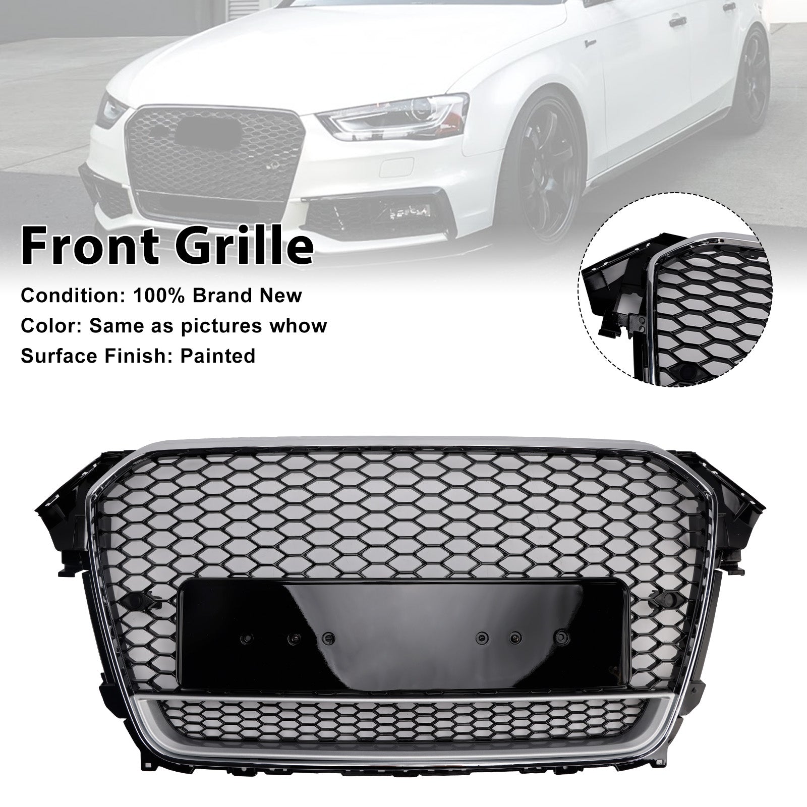 RS4 Style Front Bumper Grille Grill Fit Audi A4 S4 B8.5 2013-2016 com Quattro