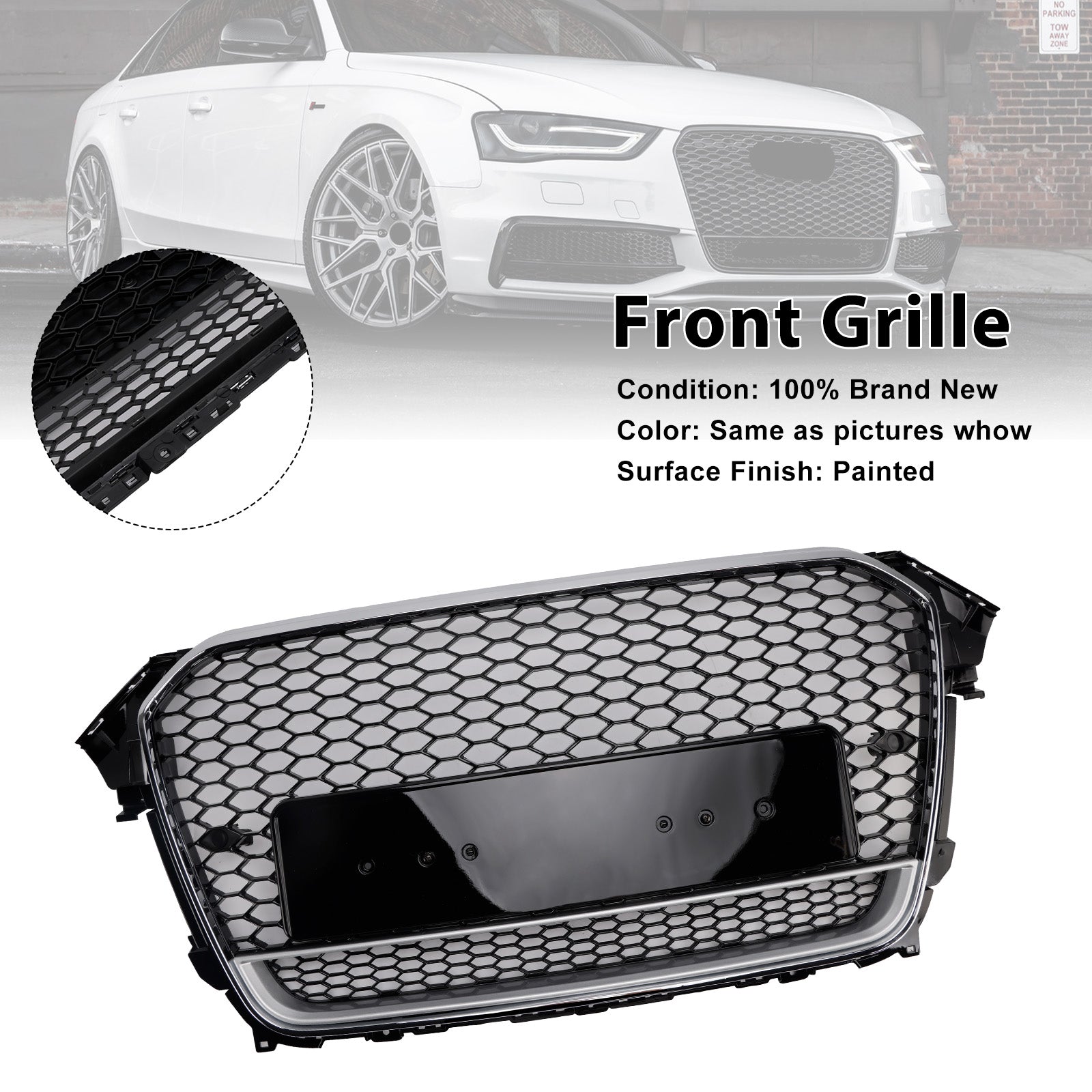 RS4 Style Front Bumper Grille Grill Fit Audi A4 S4 B8.5 2013-2016 com Quattro
