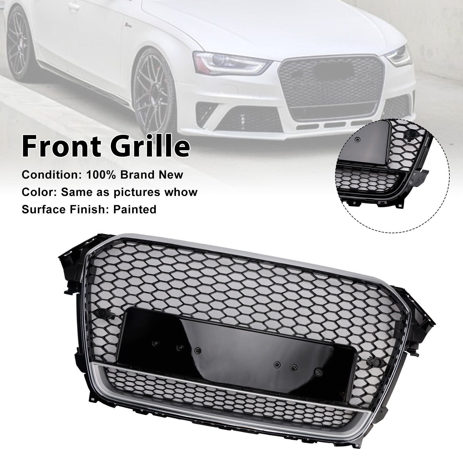 RS4 Style Front Bumper Grille Grill Fit Audi A4 S4 B8.5 2013-2016 com Quattro