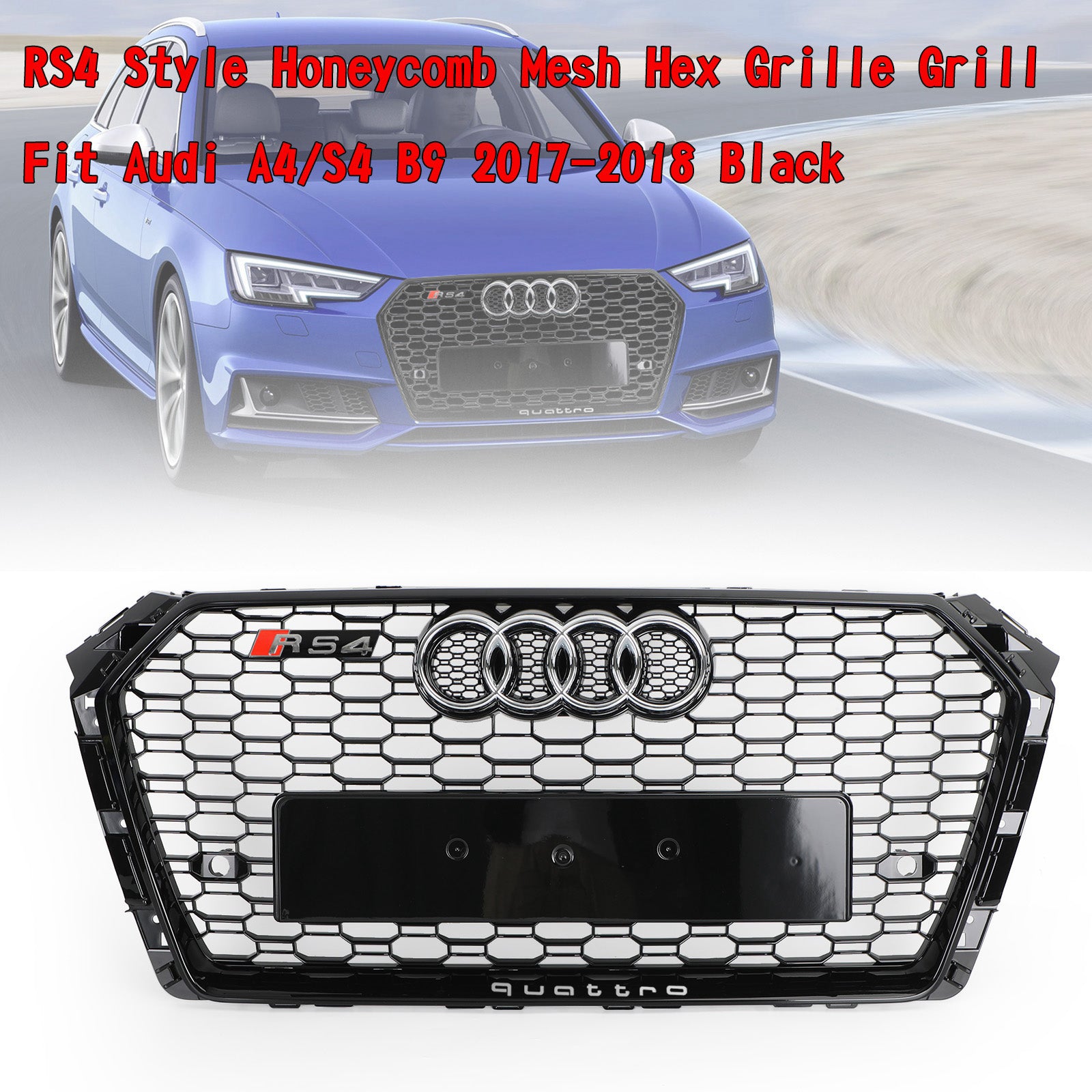 RS4 Style 2017 2018 Audi A4/S4 B9 Griglia a nido d'ape esagonale nera