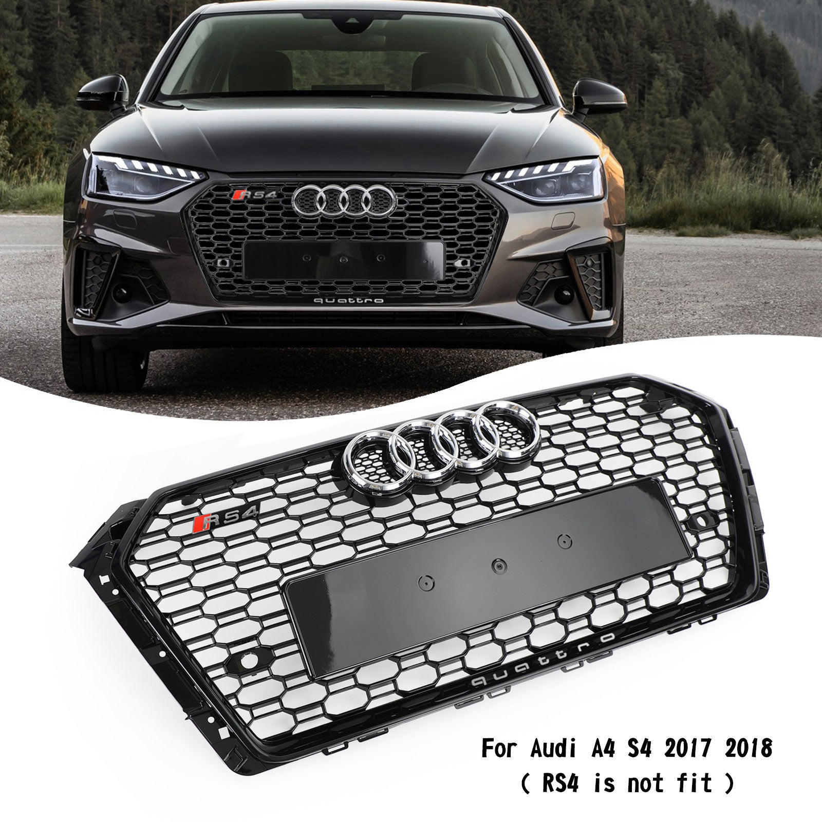 RS4 Style 2017 2018 Audi A4/S4 B9 Griglia a nido d'ape esagonale nera