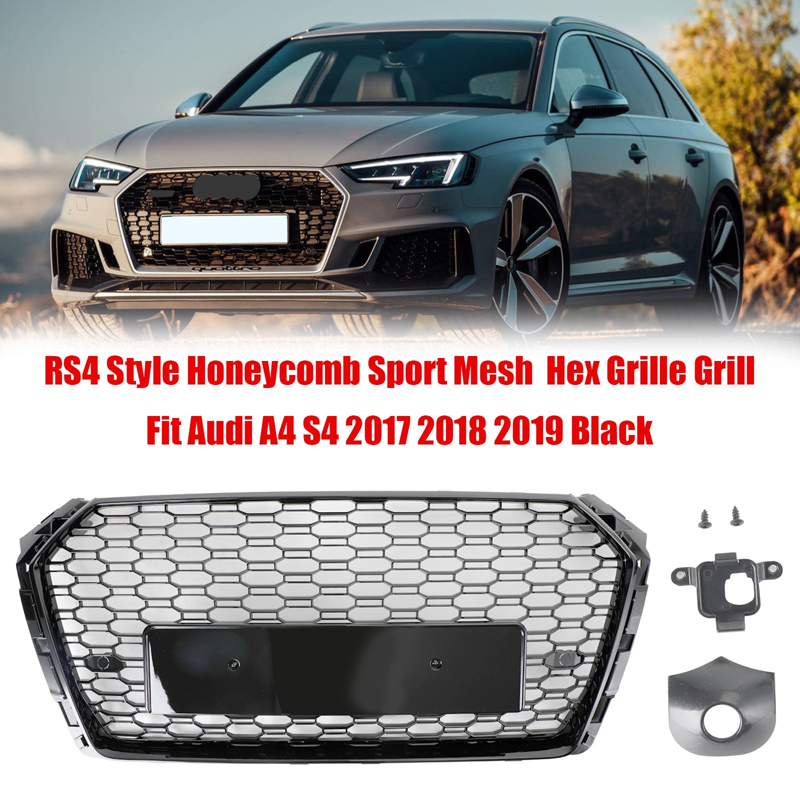 2017 2018 2019 Audi A4/S4 B9 RS4 Stijl Honingraat Mesh Hex Grille Grill Zwart