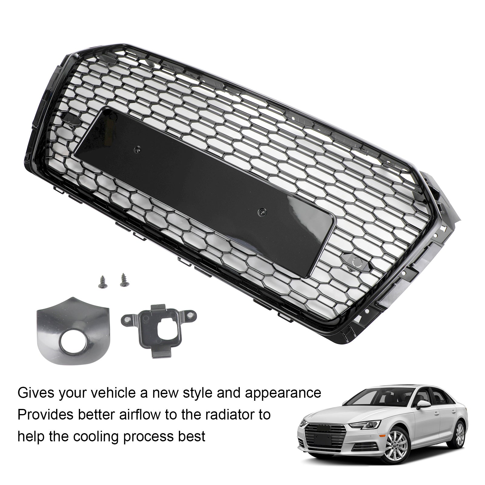 2017-2019 Audi A4/S4 B9 RS4 Style Honeycomb Mesh Hex Grille Grill Black