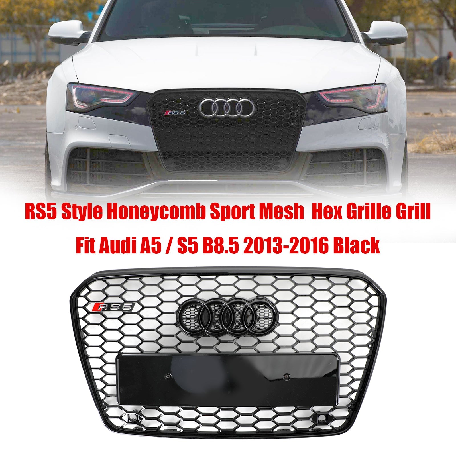 2013 2014 2015 2016Front Grille Audi A5 / S5 B8.5 style Honeycomb Mesh Front Bumper Grille Grill