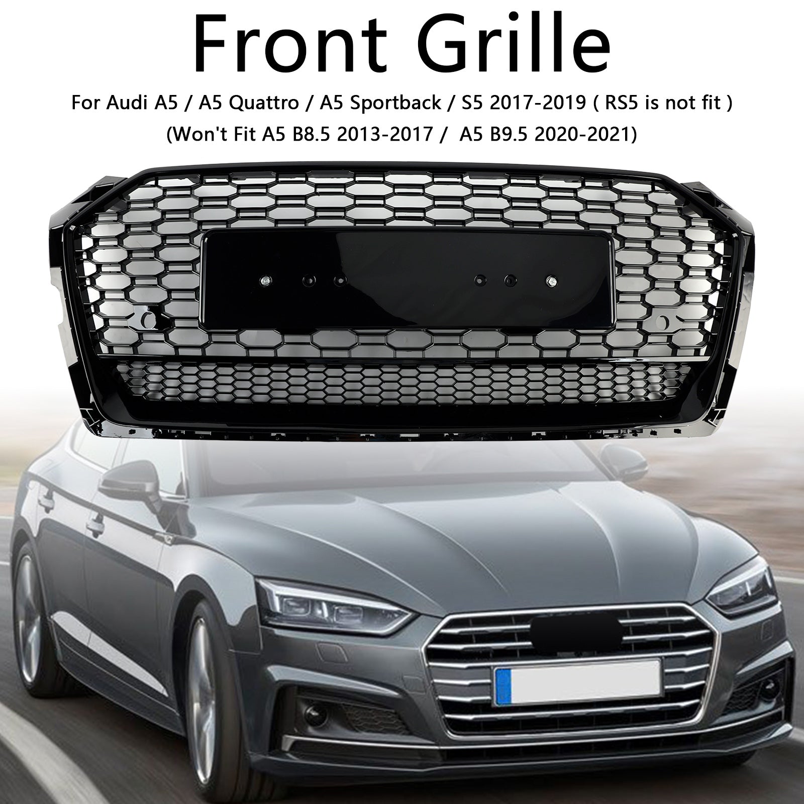 2017 2018 2019 Audi A5 S5 B9 RS5 Style Honeycomb Sport Mesh Hex Grill Grille