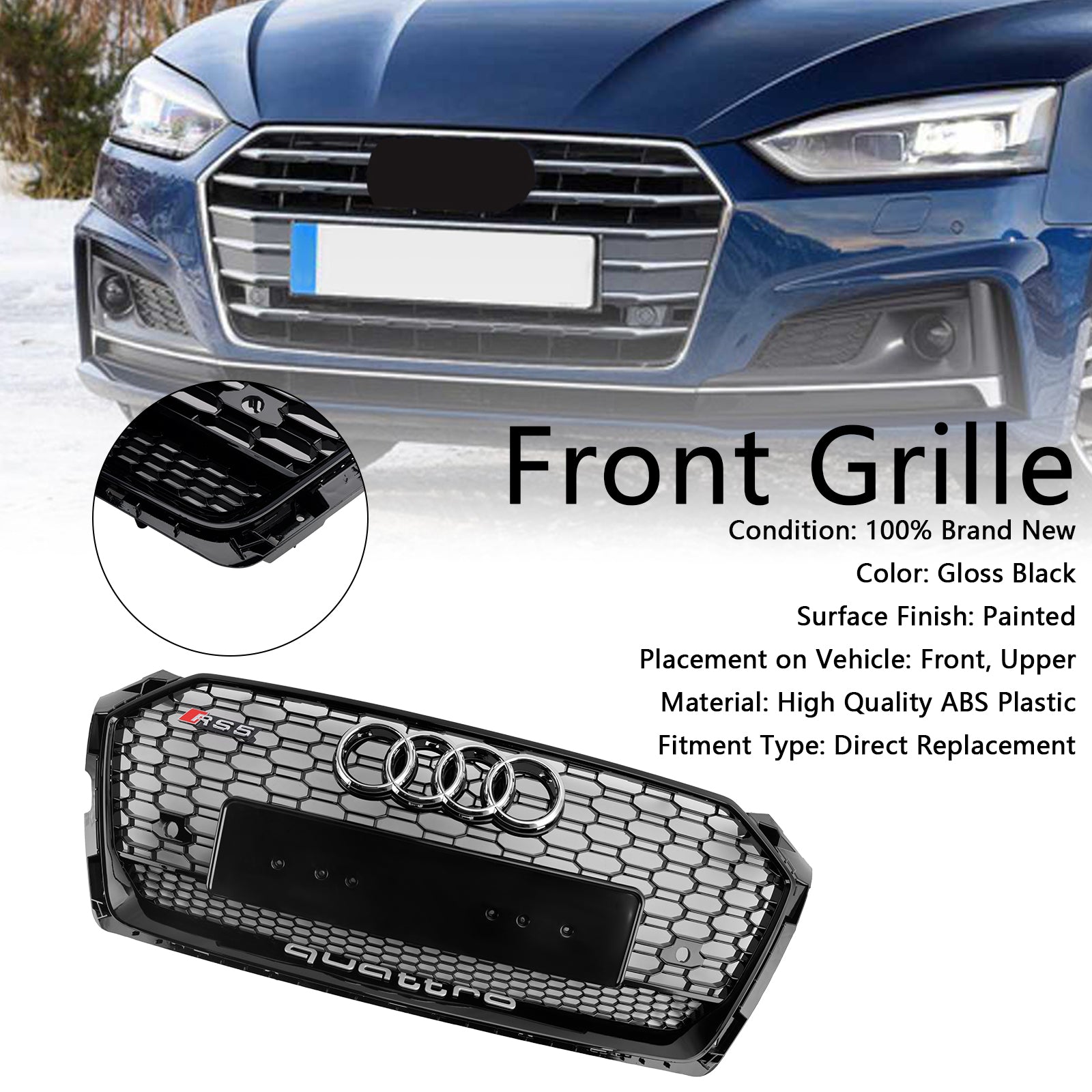 2017-2019 Audi A5 S5 B9 RS5 štýl Honeycomb Sport Mesh Hex Grill Grill