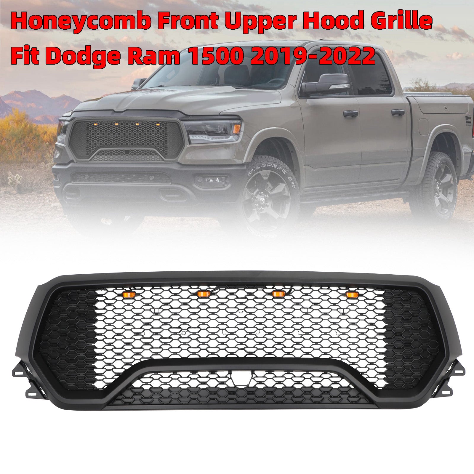 2019-2022 Dodge Ram 1500 TRX Style LED Honeycomb Front Upper Hood Grille