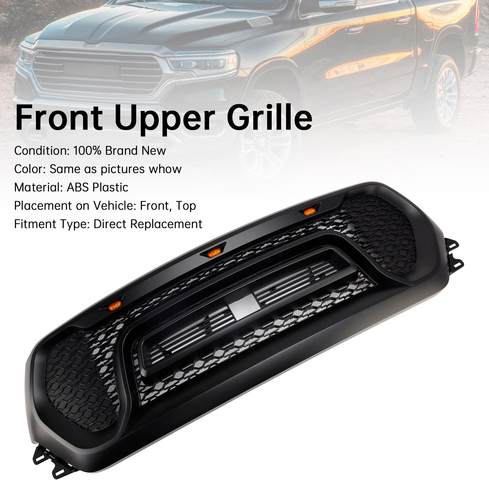 2019-2024 Dodge Ram 1500 Black Front Honeycomb Upper Hood Grille Grill