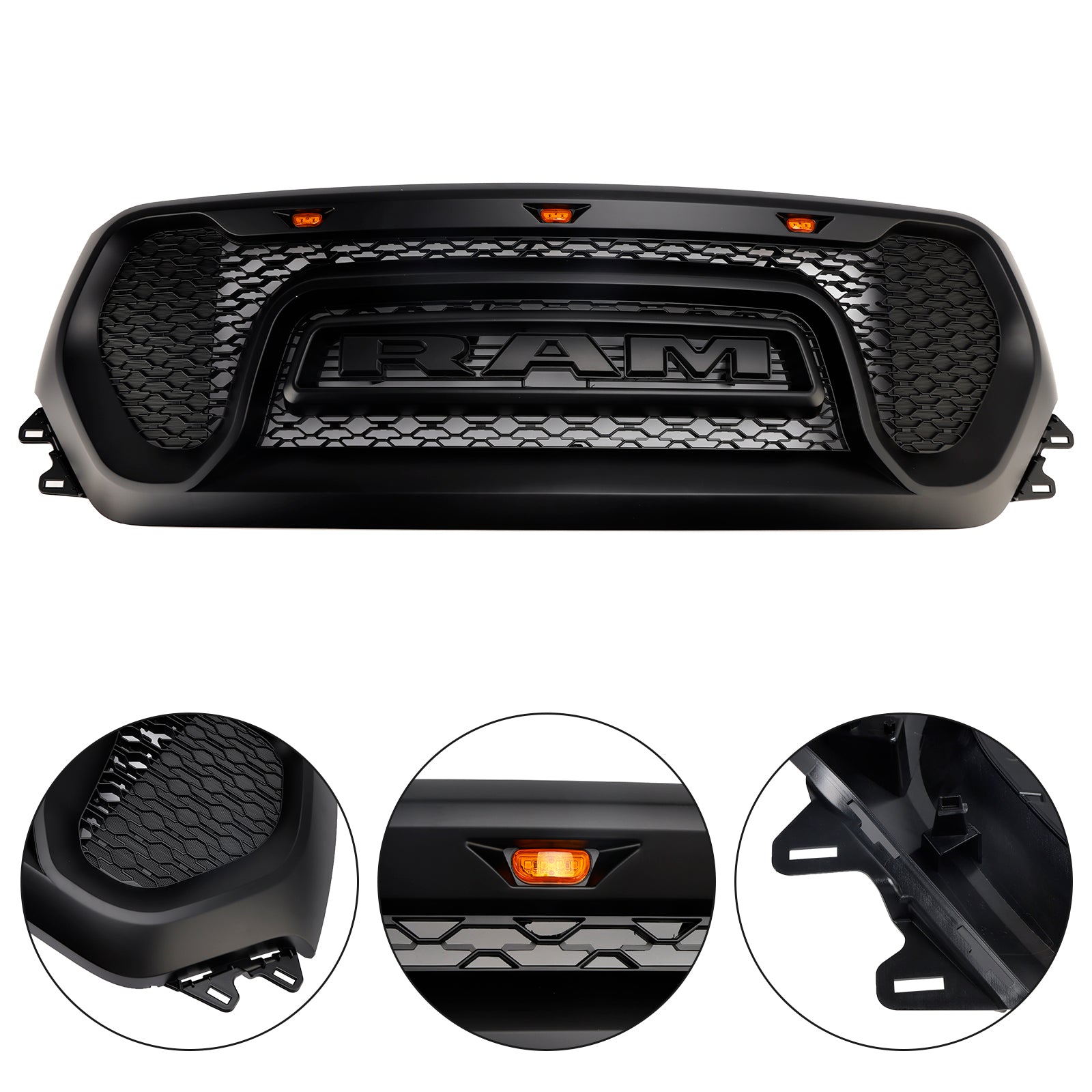 2019-2024 Dodge Ram 1500 Black Front Honeycomb Upper Hood Grille Grill