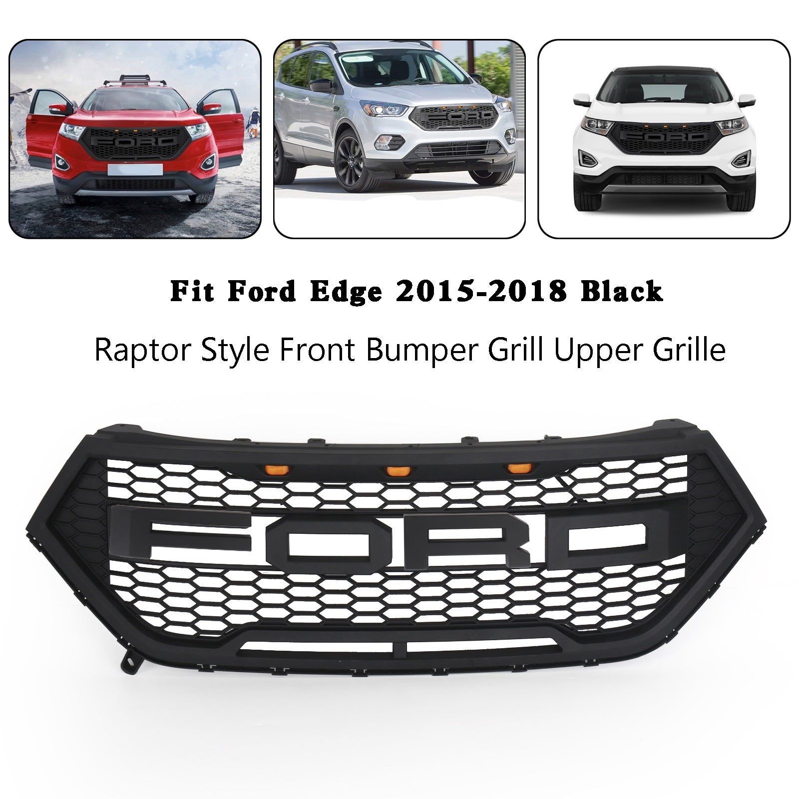 Edge Raptor Style Front Bumper Grill Upper Grille Black for Ford Edge 2015-2018
