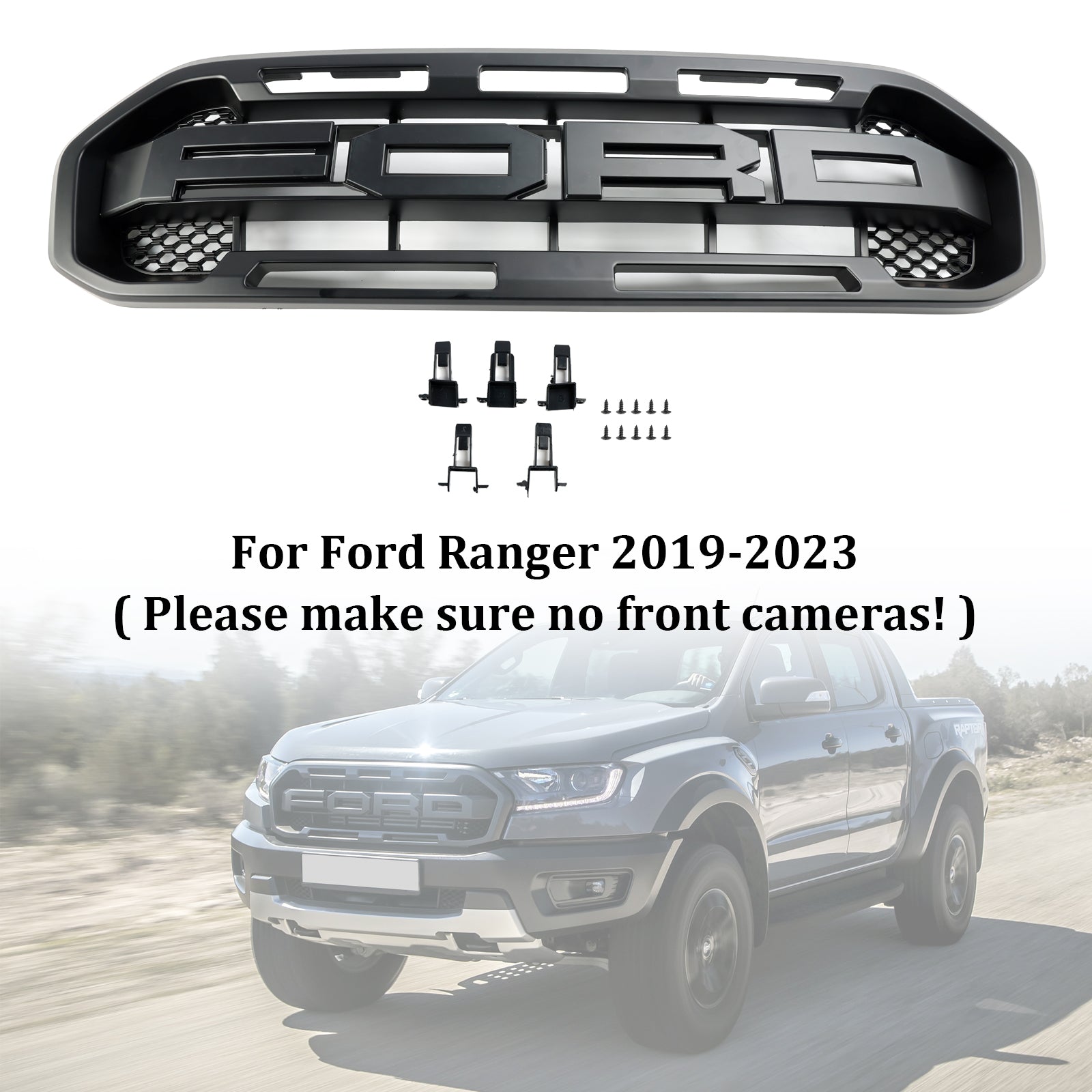 Parrilla de parachoques delantero estilo Raptor negro Ford Ranger 2019-2023