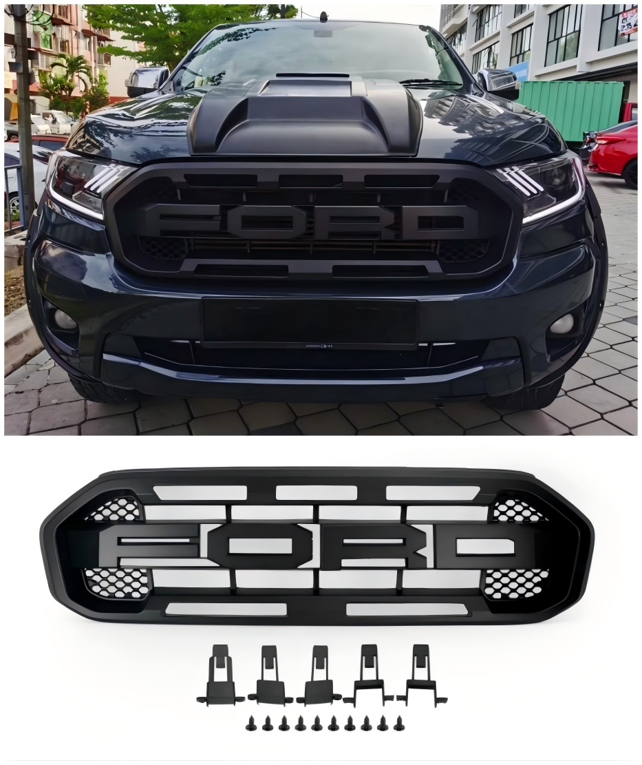 Raptor Style Front Challed Grille Grill Fit Ford Ranger 2019-2023 Black