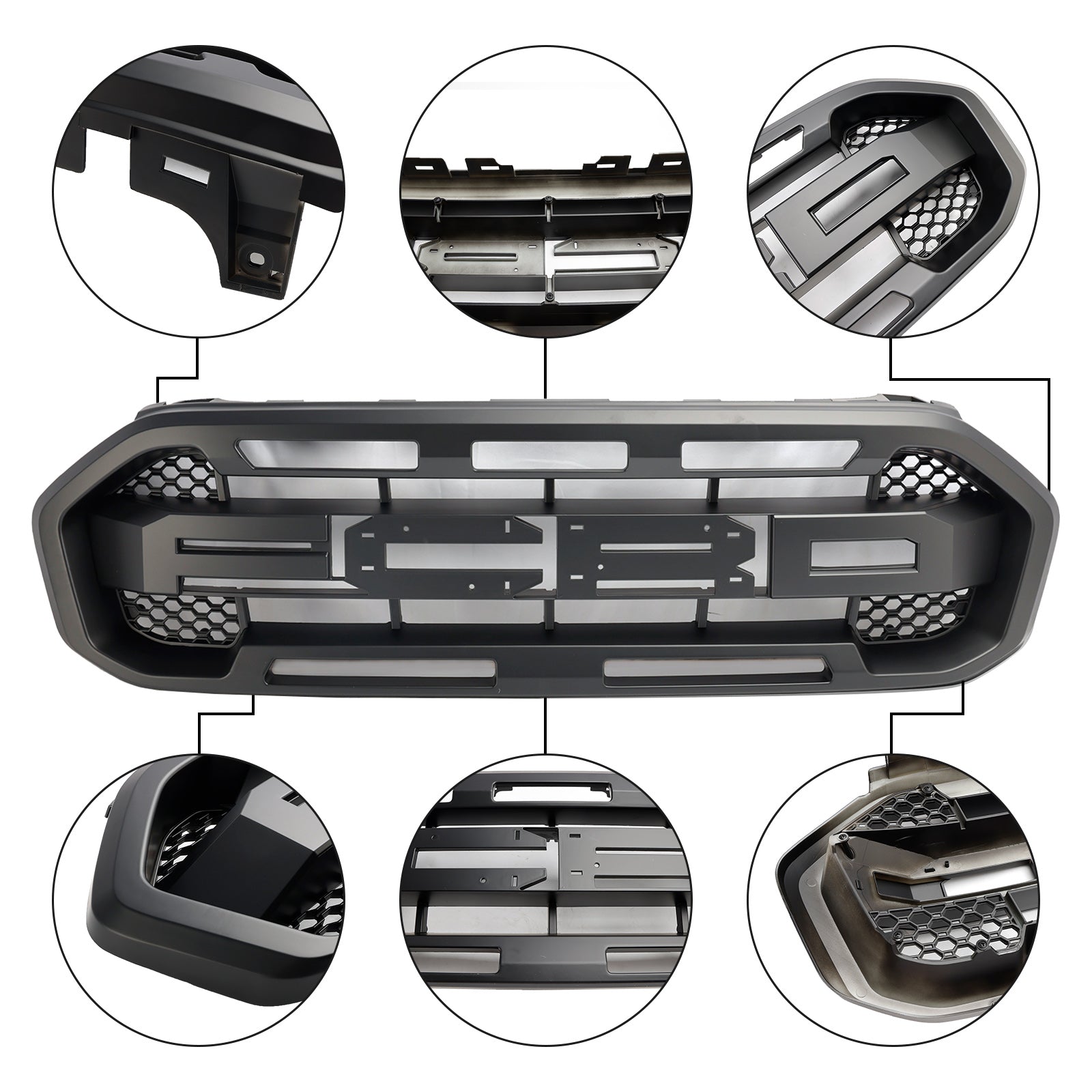 Parrilla superior 2019-2023 (con letras) Parrilla de parachoques delantero estilo Raptor compatible con Ford Ranger negro