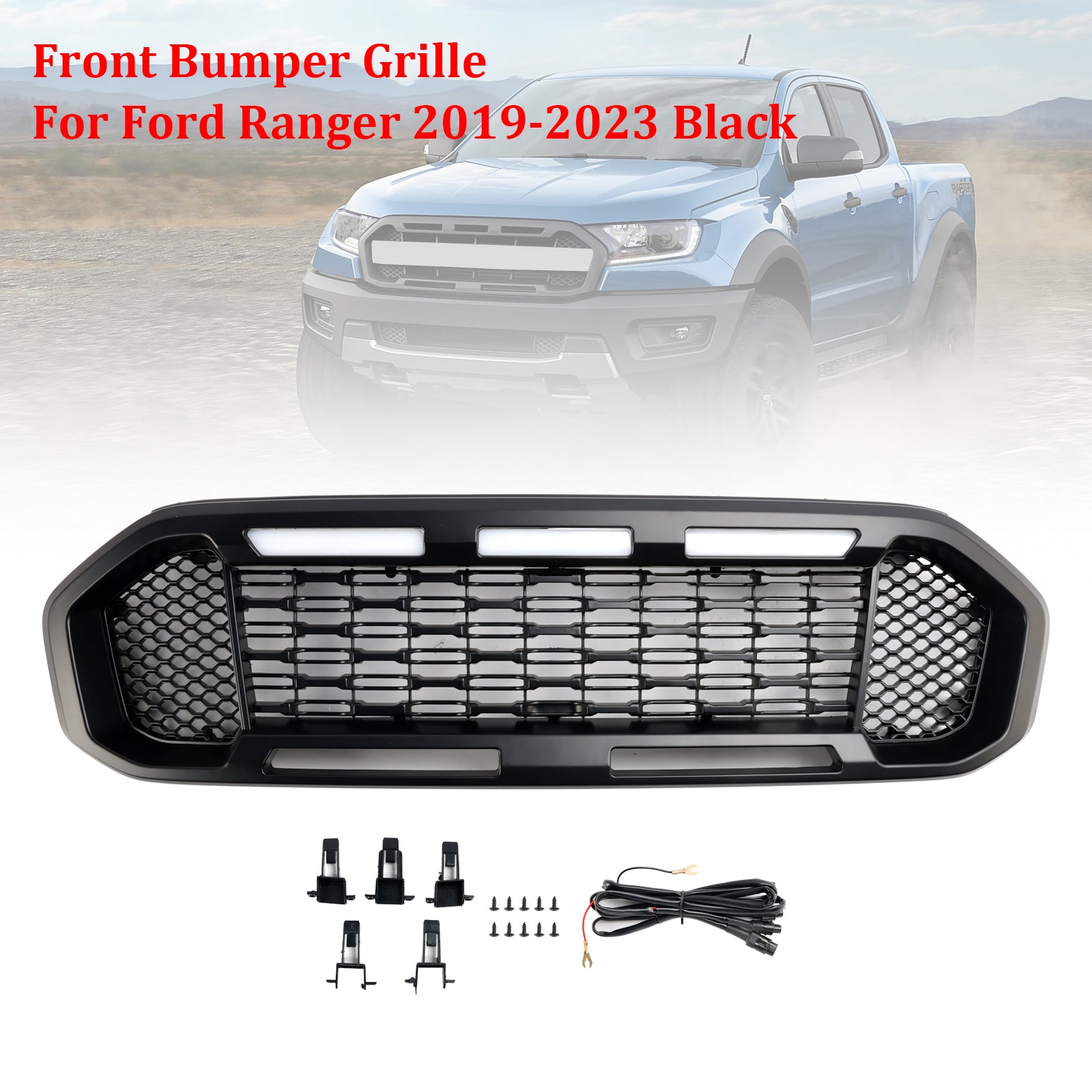 2019-2023 Ford Ranger T8 zwarte voorbumpergrille met LED-licht