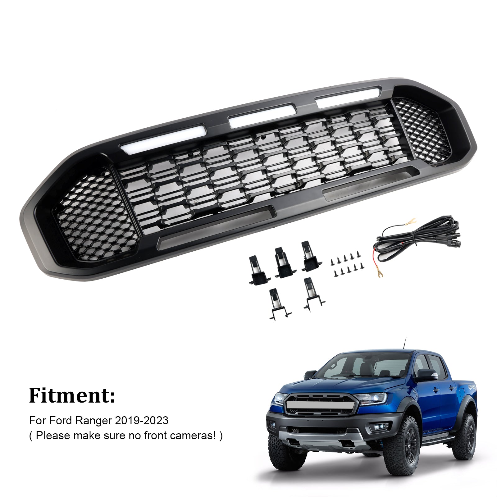 2019-2023 Ford Ranger T8 zwarte voorbumpergrille met LED-licht