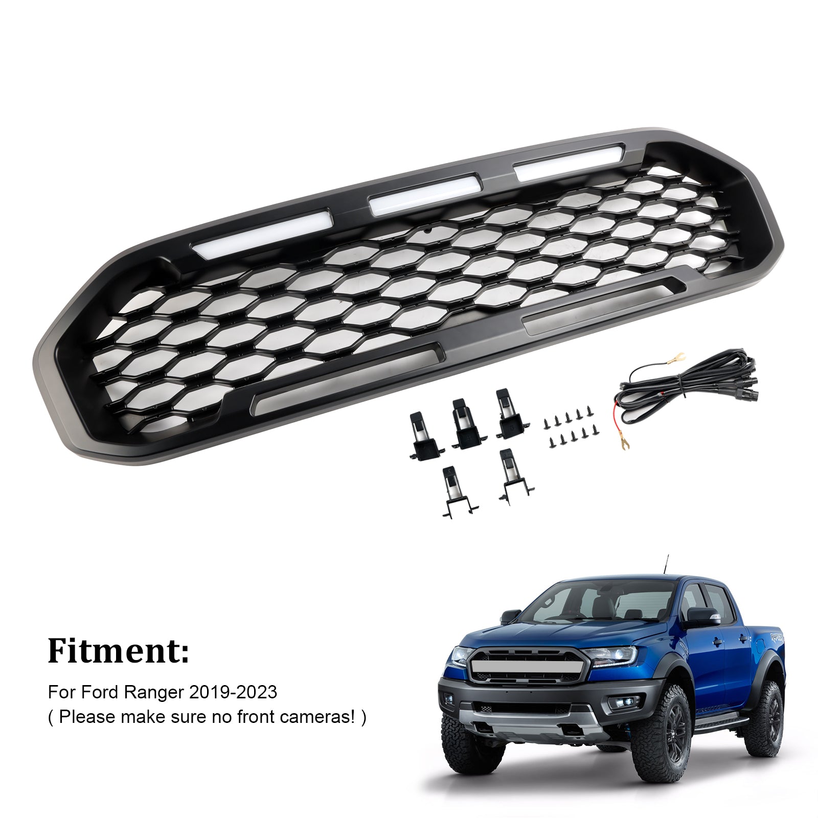 2019-2023 Ford Ranger T8 voorbumpergrille zwart met LED-licht