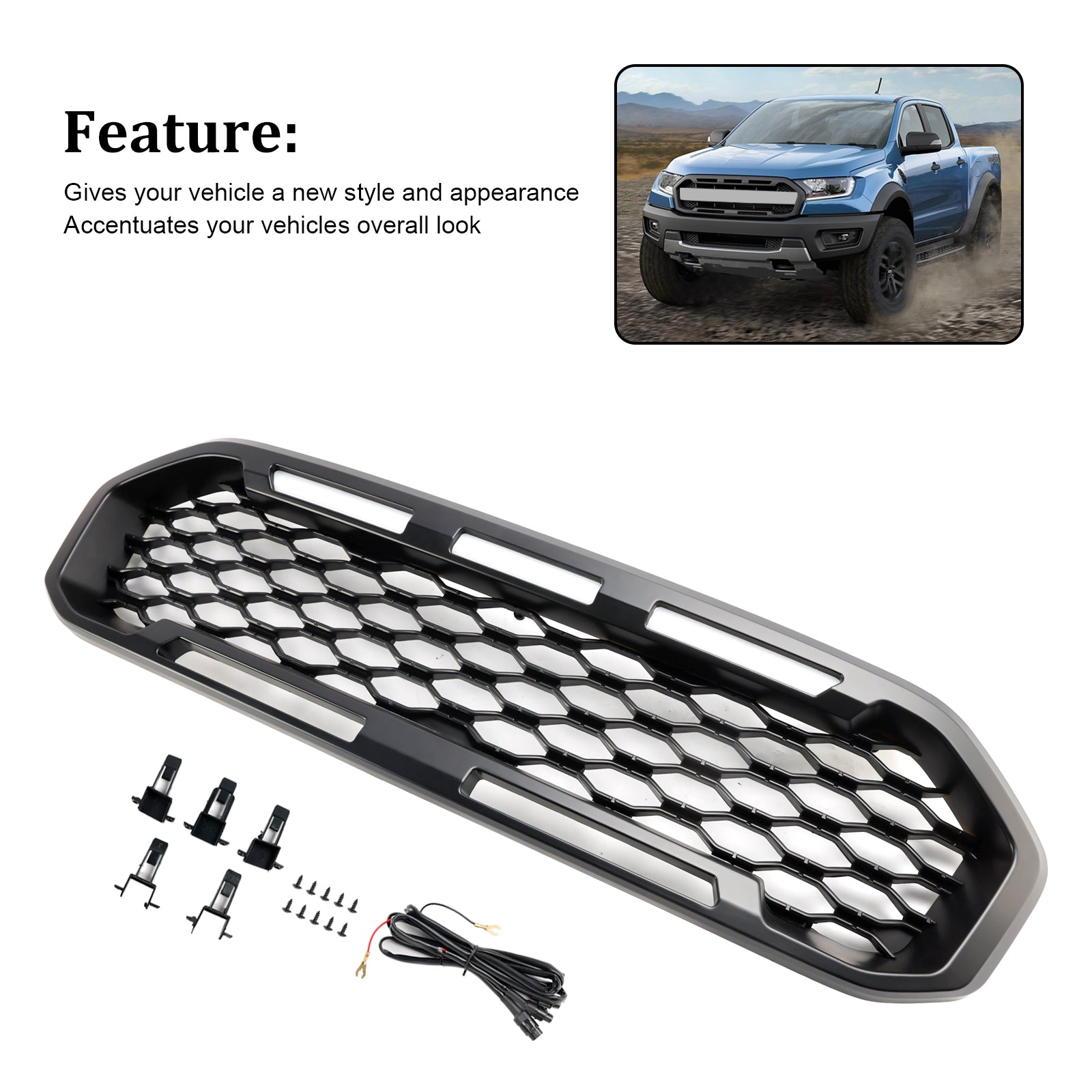 2019-2023 Ford Ranger T8 voorbumpergrille zwart met LED-licht