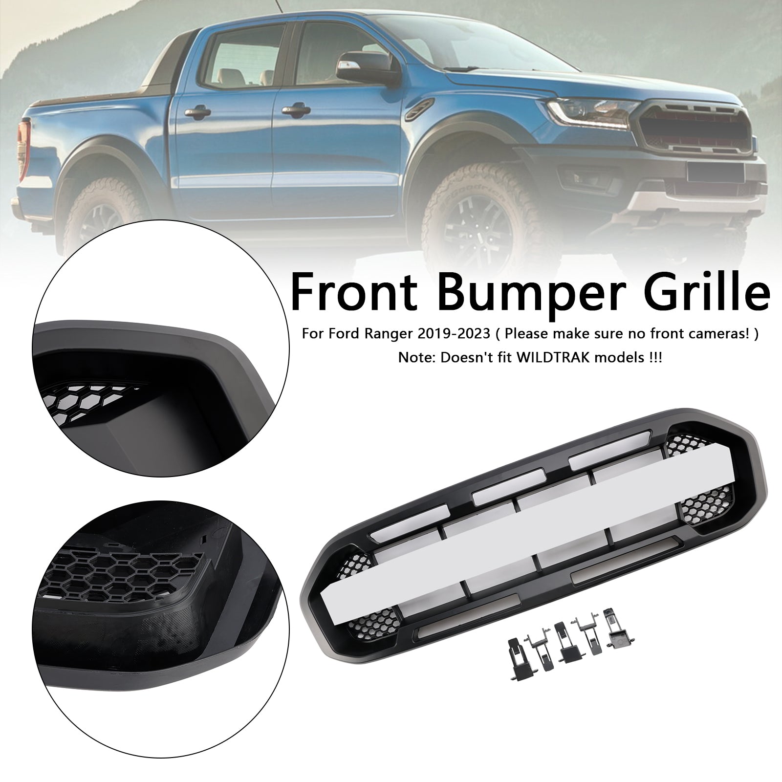 Raptor Style Front Bumper Grille Grill Fit Ford Ranger 2019-2023 Black