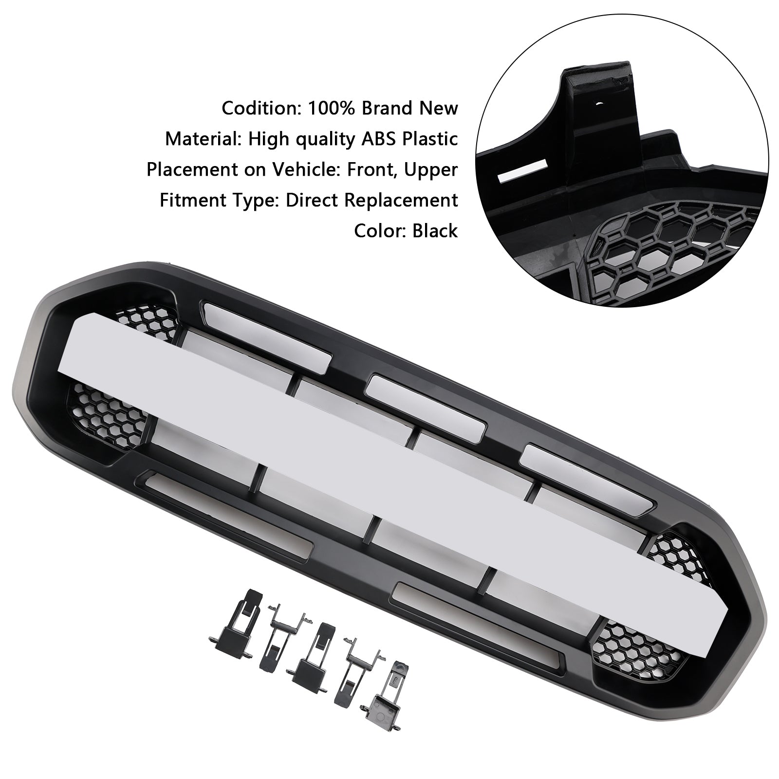 2019-2023 Ford Ranger W/White led Raptor Style Front Bumper Grill Grille Black