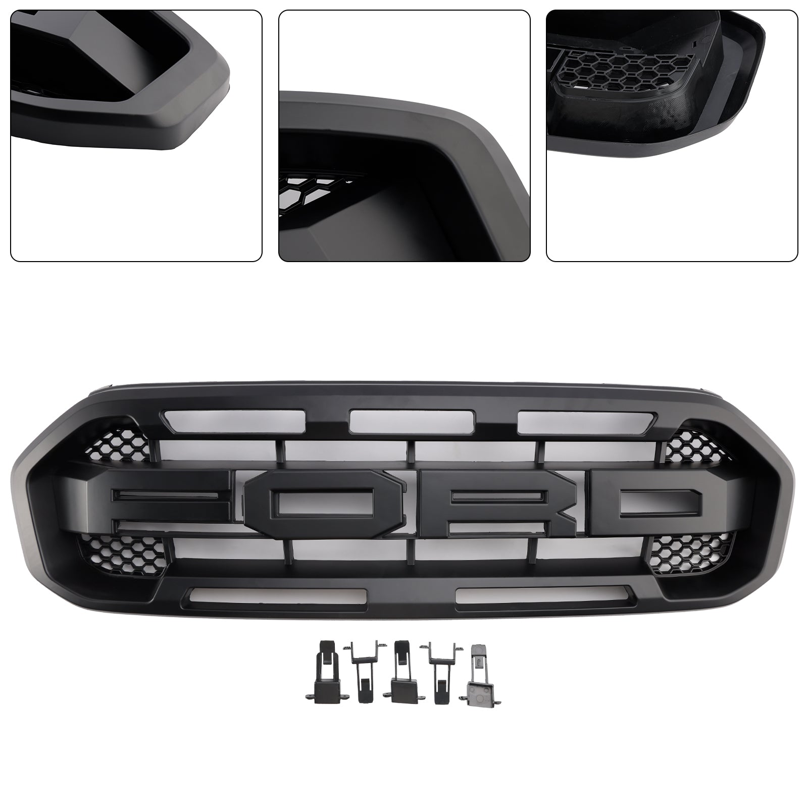 Raptor Style Front Challed Grille Grill Fit Ford Ranger 2019-2023 Black